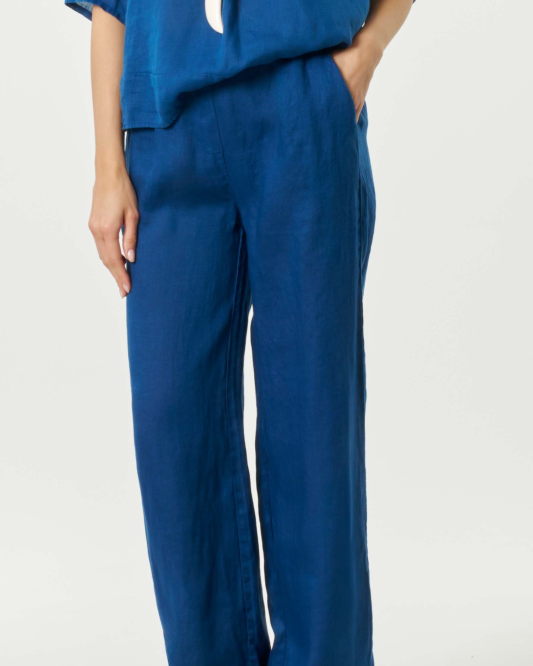Pantaloni palazzo ottania in lino con elastico inserito in vita image
