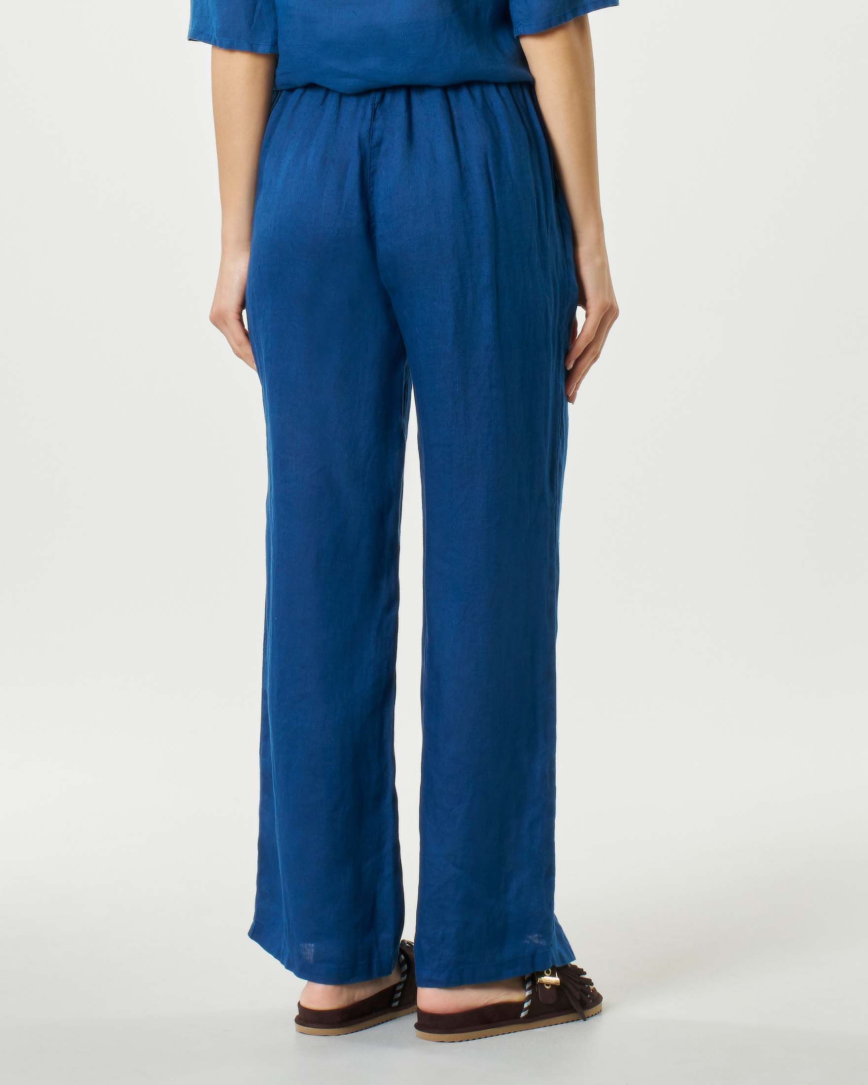 Pantaloni palazzo ottania in lino con elastico inserito in vita