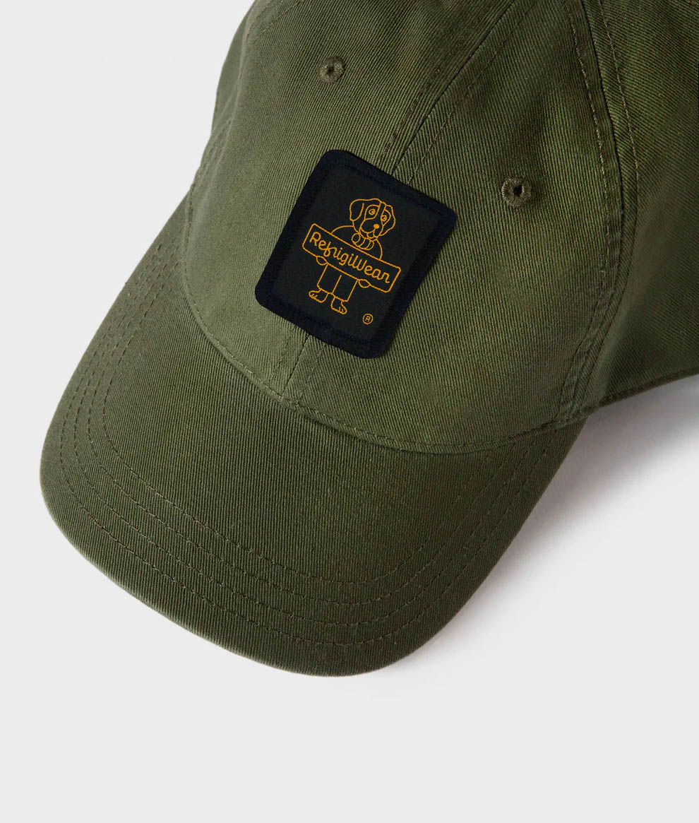 Berretto da baseball Refrigiwear verde militare in cotone con patch ricamata