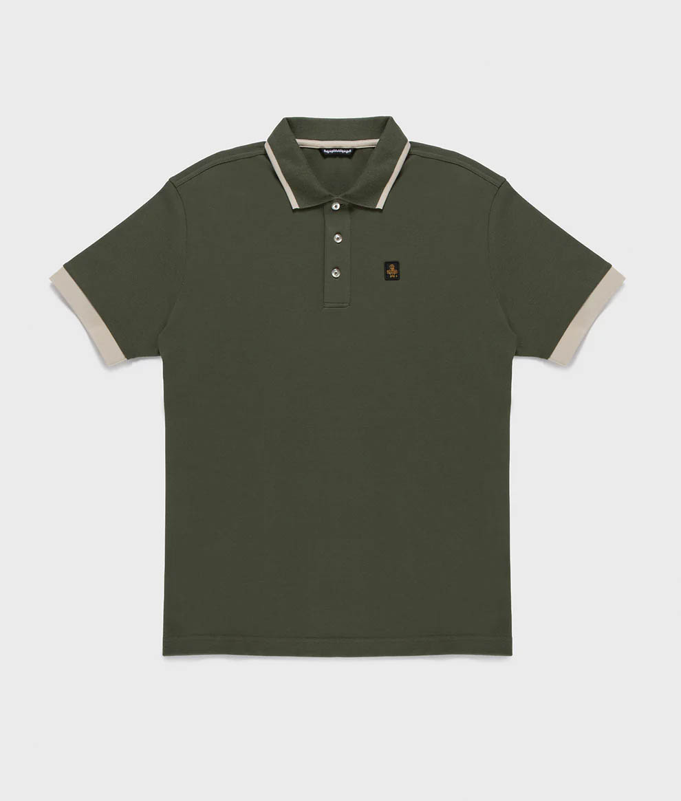 Polo verde militare in cotone stretch con bordino