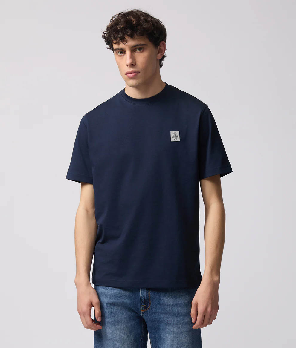 T-shirt mezza manica blu navy in cotone con patch logo