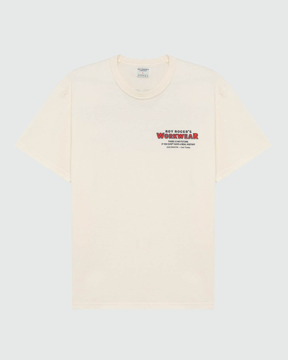 T-shirt mezza manica panna in cotone con stampa fronte e retro