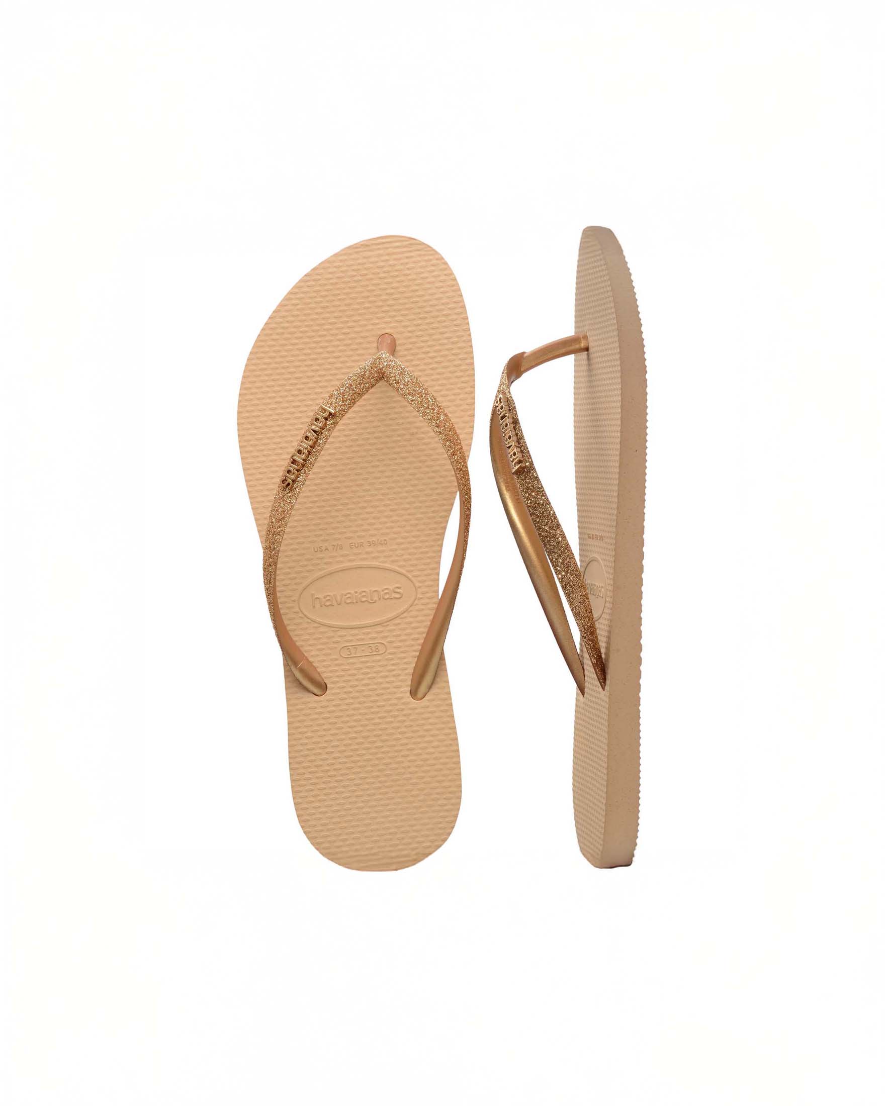 Havaianas Slim Glitter II color sabbia con fascetta glitterata