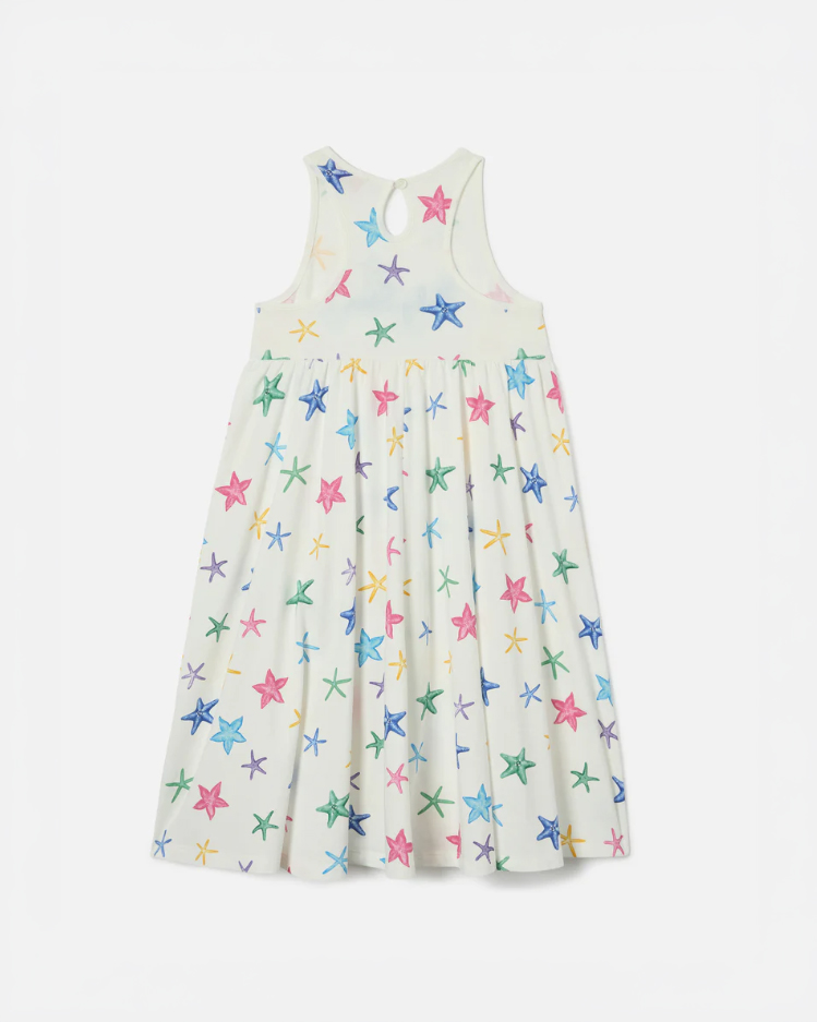 Abito bianco MC2 Saint Barth in puro cotone smanicato con fantasia stelle marine multicolor