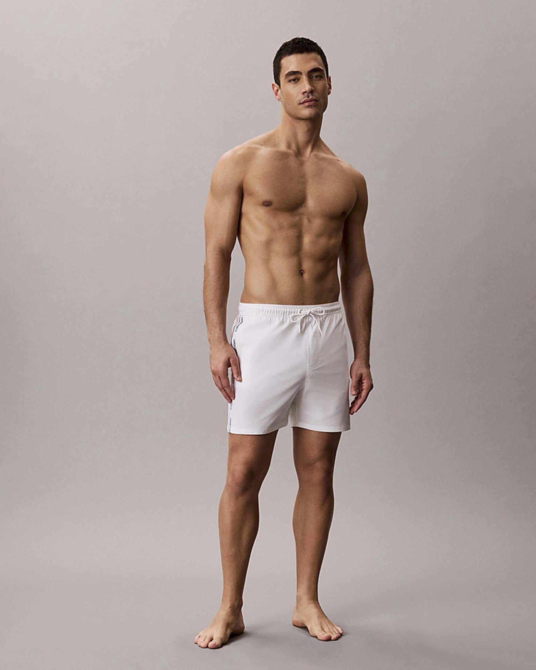 Boxer mare Beachwear bianchi in tessuto elasticizzato con nastro logato