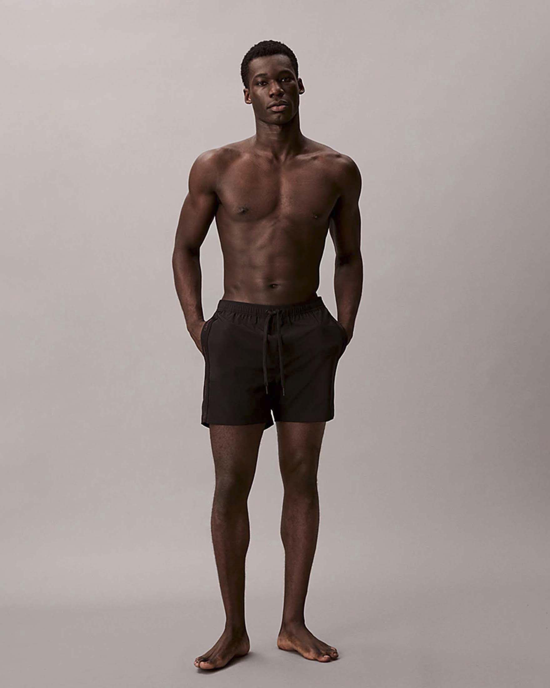 Boxer mare Beachwear neri in tessuto elasticizzato con nastro logato