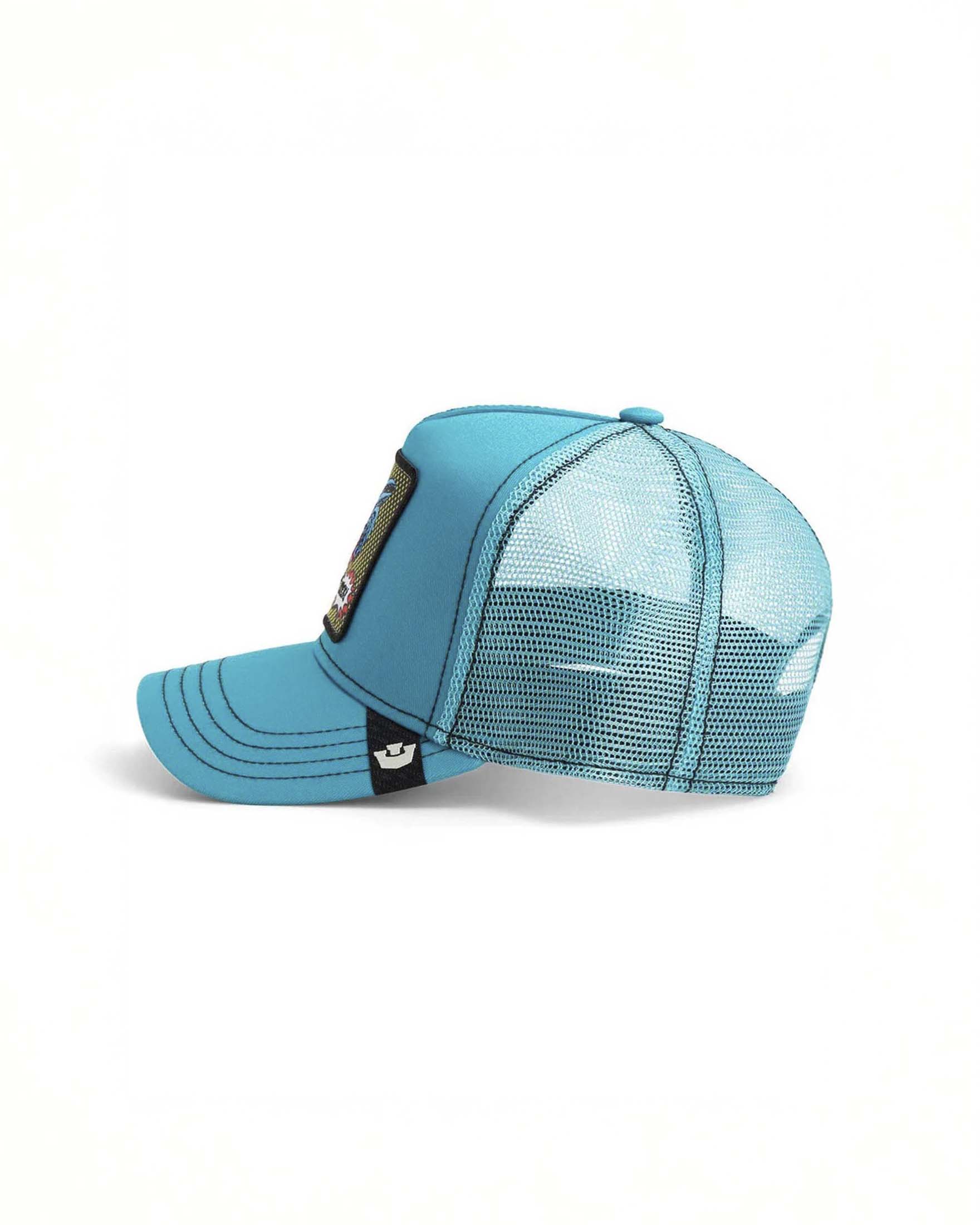 Berretto trucker Goorin Bros azzurro con patch popart gallo image