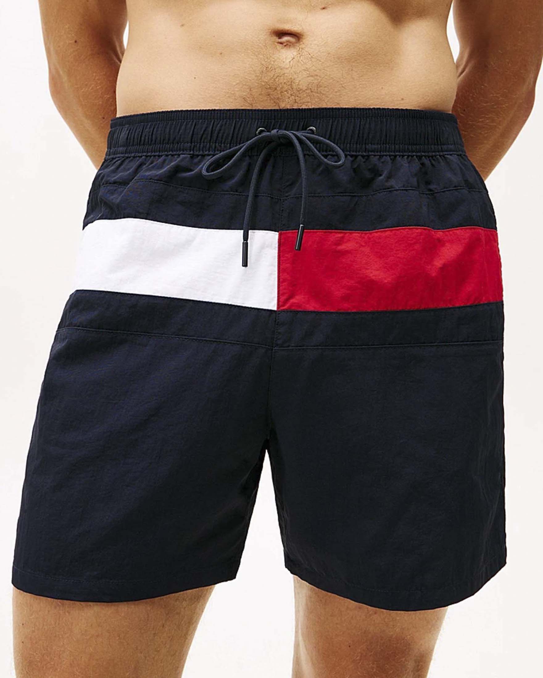Boxer mare Tommy Hilfiger blu in nylon con maxi bandiera color block