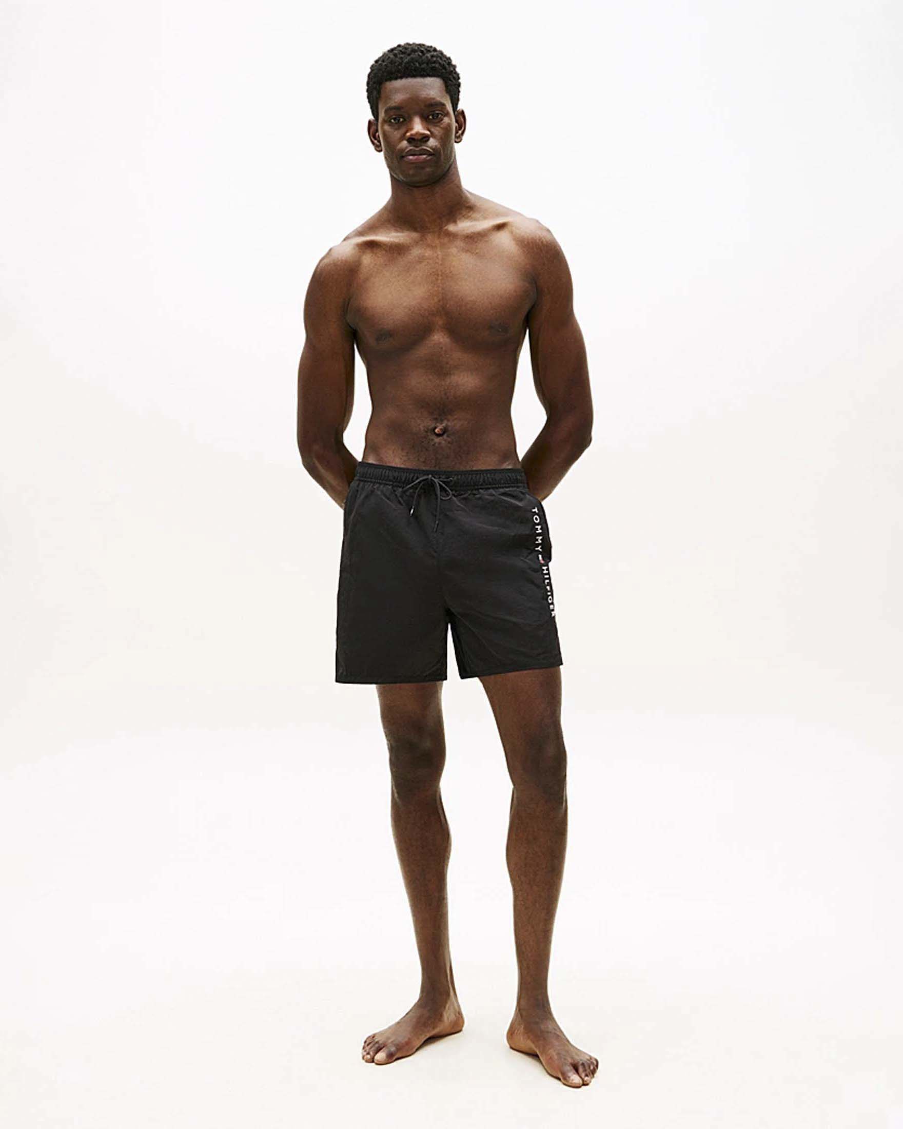 Boxer mare Tommy Hilfiger neri in nylon con ricamo logo laterale