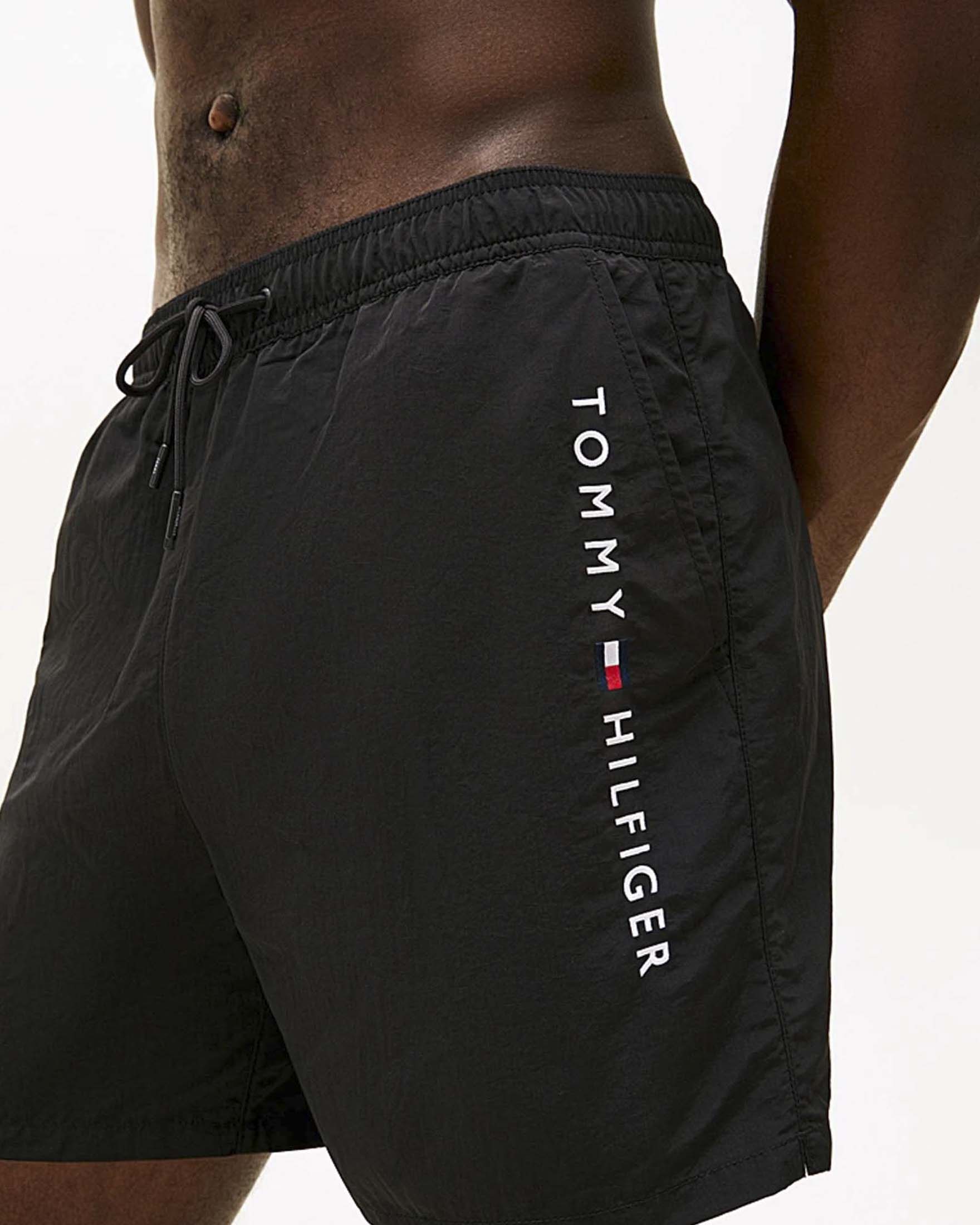 Boxer mare Tommy Hilfiger neri in nylon con ricamo logo laterale