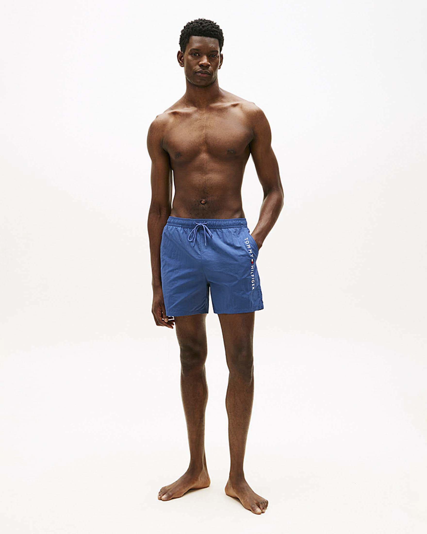 Boxer mare Tommy Hilfiger indaco in nylon con logo ricamato
