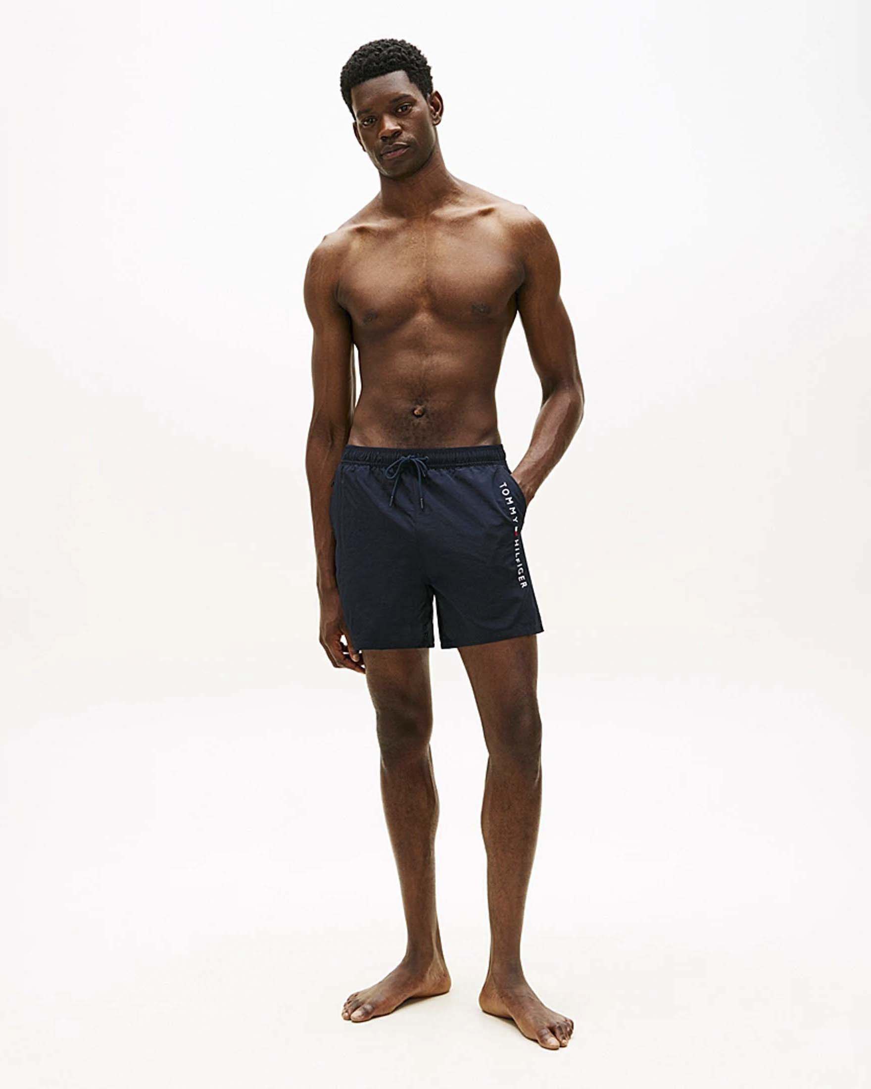 Boxer mare Tommy Hilfiger blu in nylon con logo ricamato
