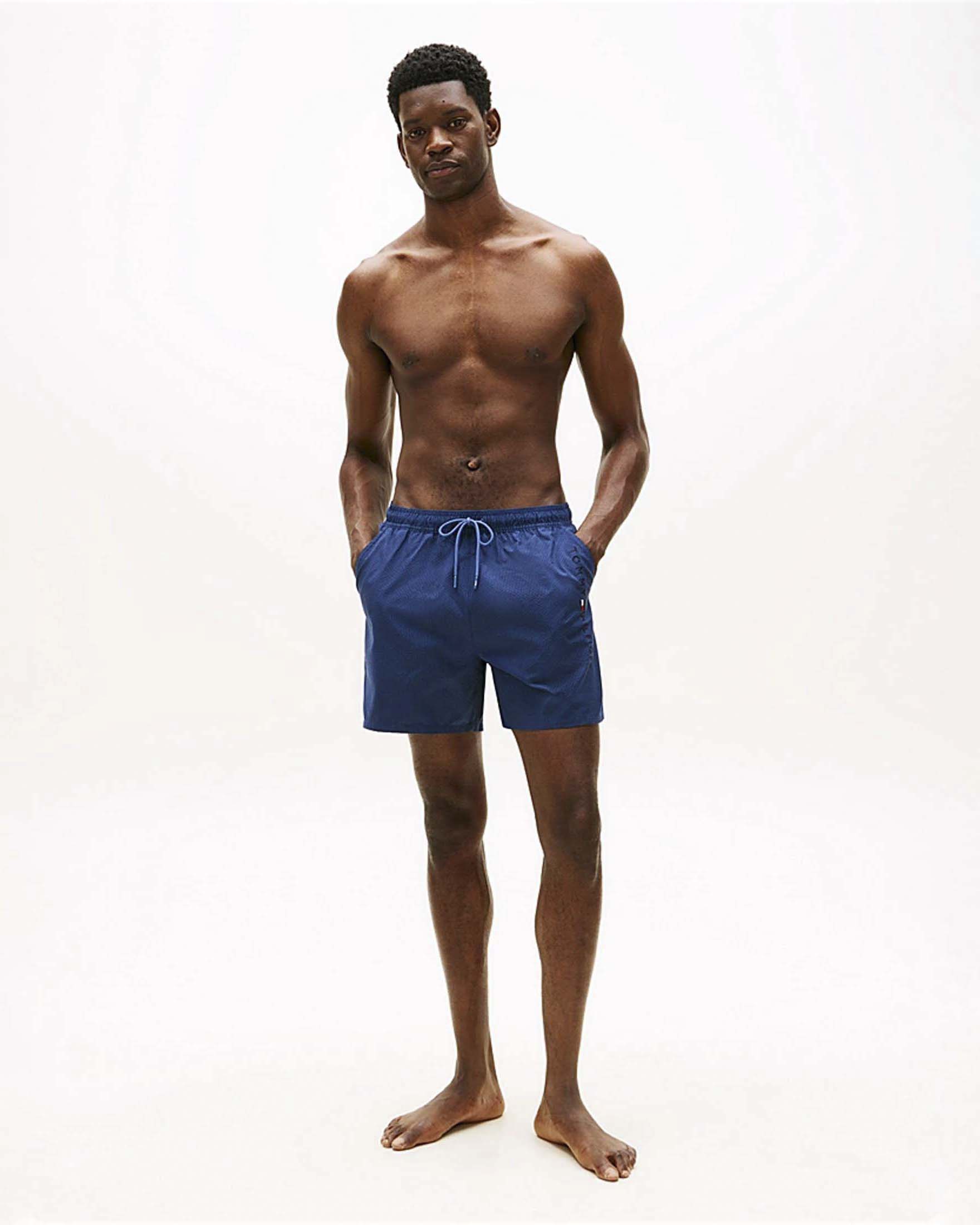 Boxer mare Tommy Hilfiger indaco con coulisse e logo ricamato