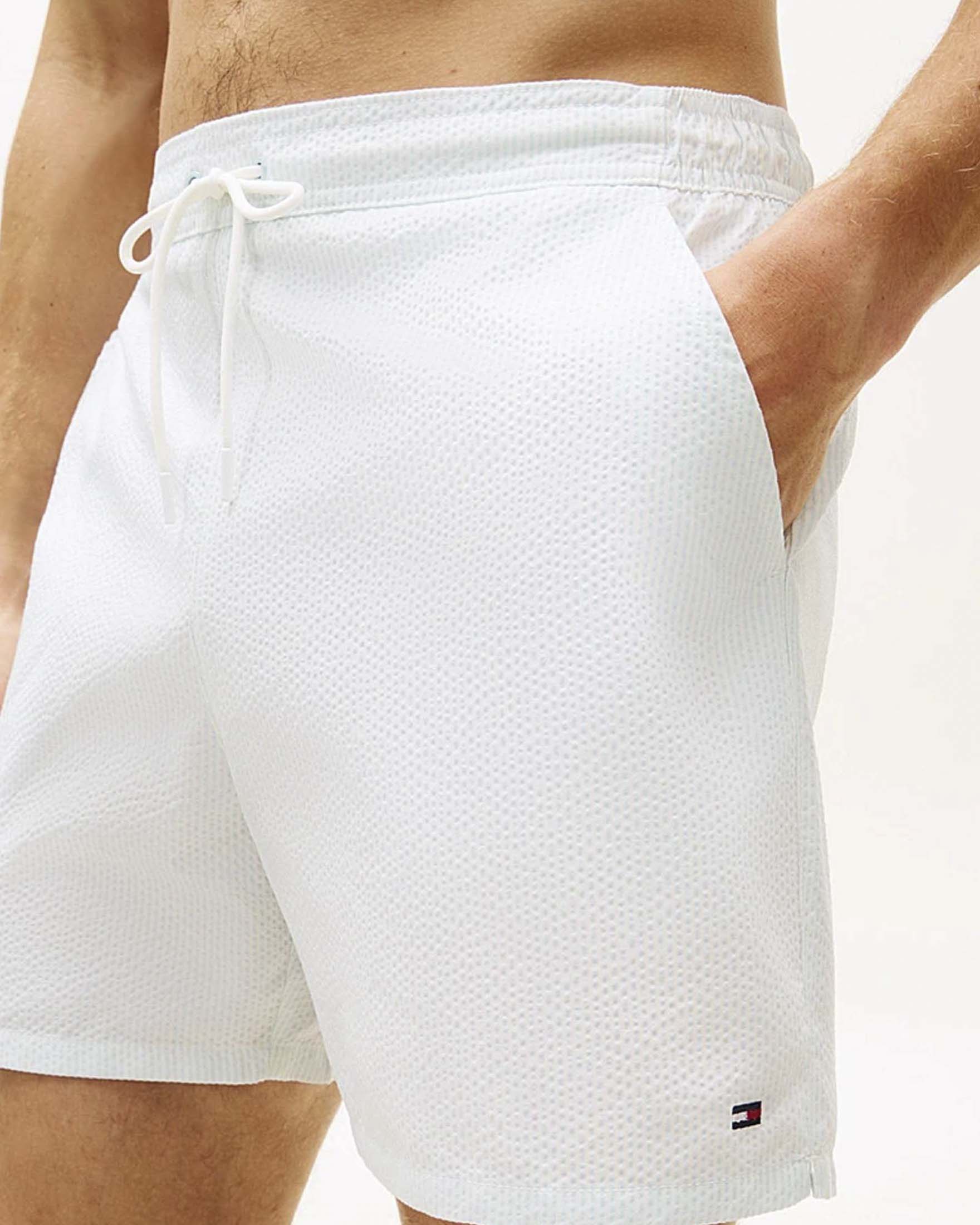 Boxer mare Tommy Hilfiger avorio con motivo a righe e logo ricamato