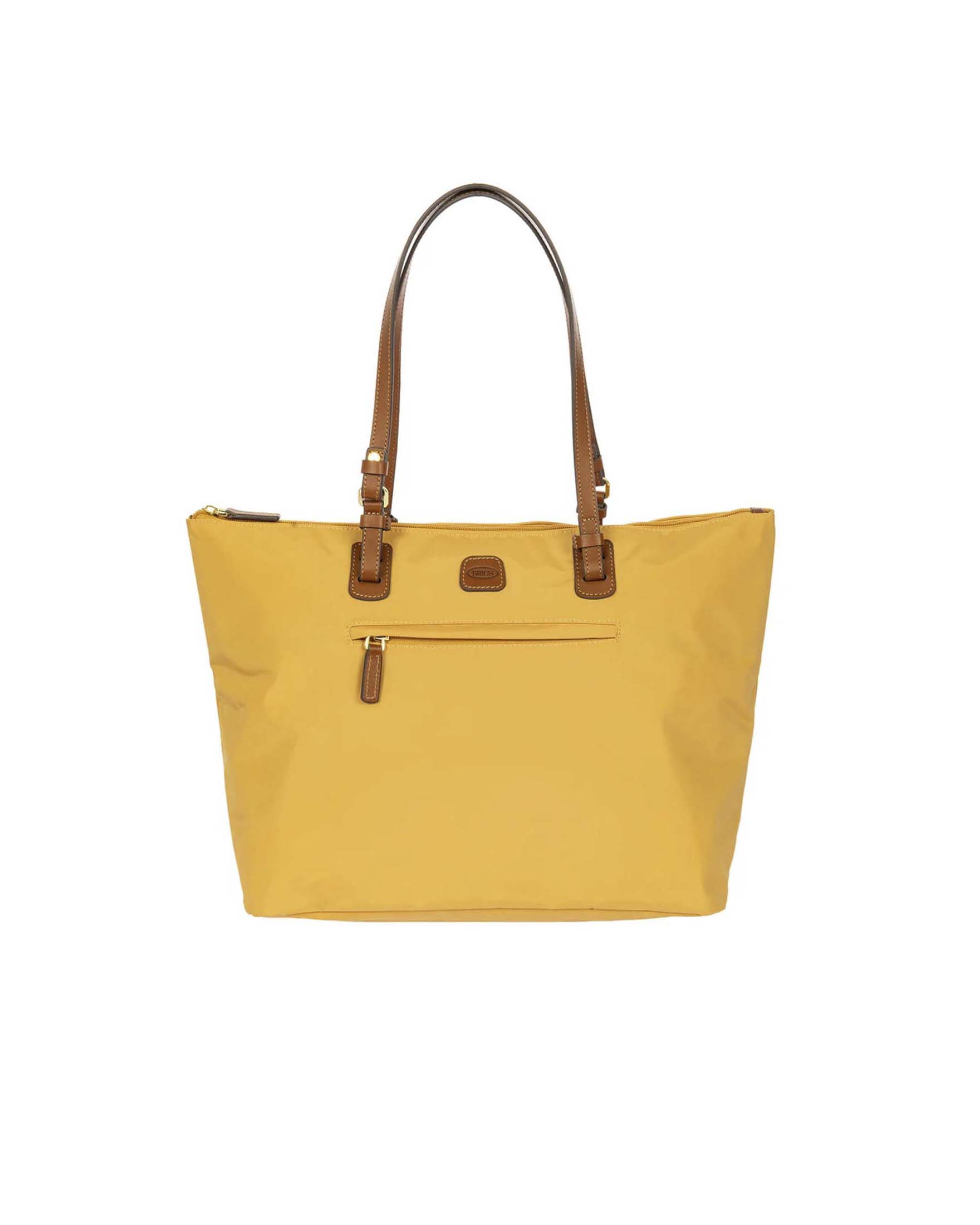 Shopping Bag Sportina 3 in 1 Grande Bric's ocra in tessuto impermeabile con manici in pelle
