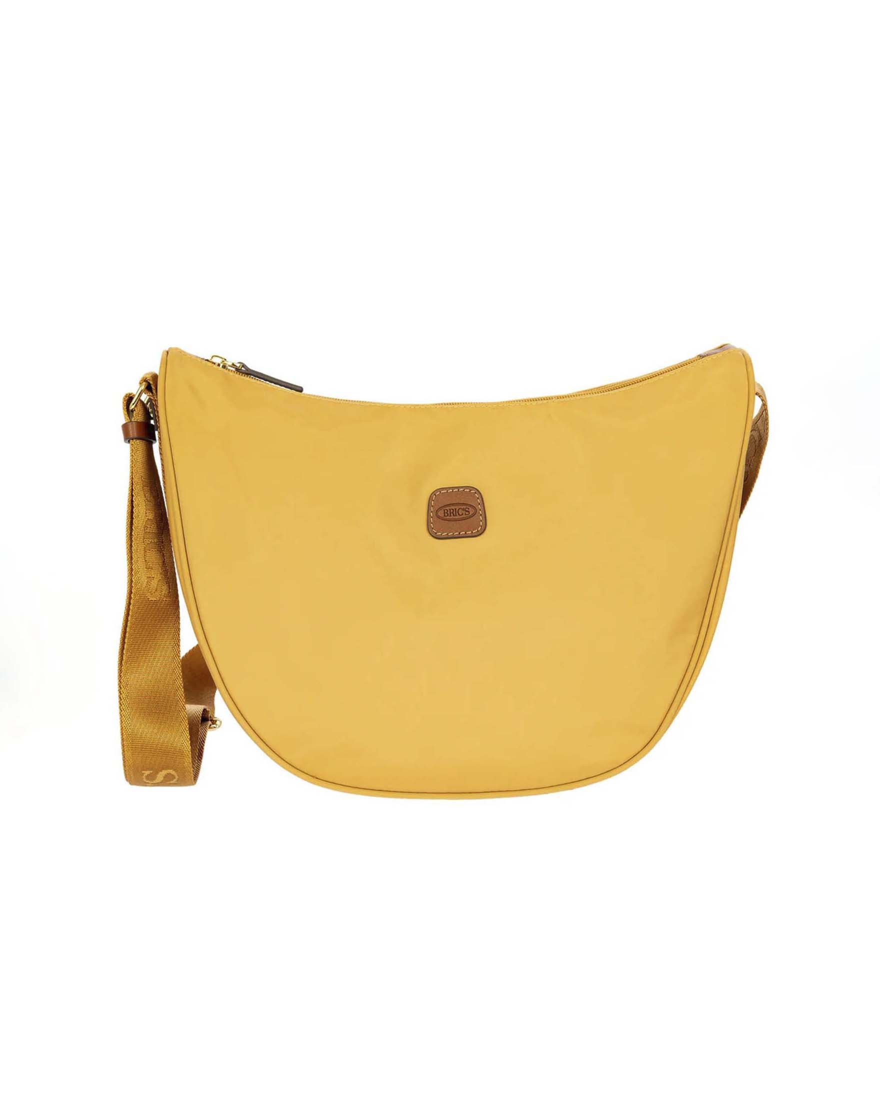 Borsa Mezzaluna Media X-Collection Piccola Bric's ocra in tessuto impermeabile con zip esterna