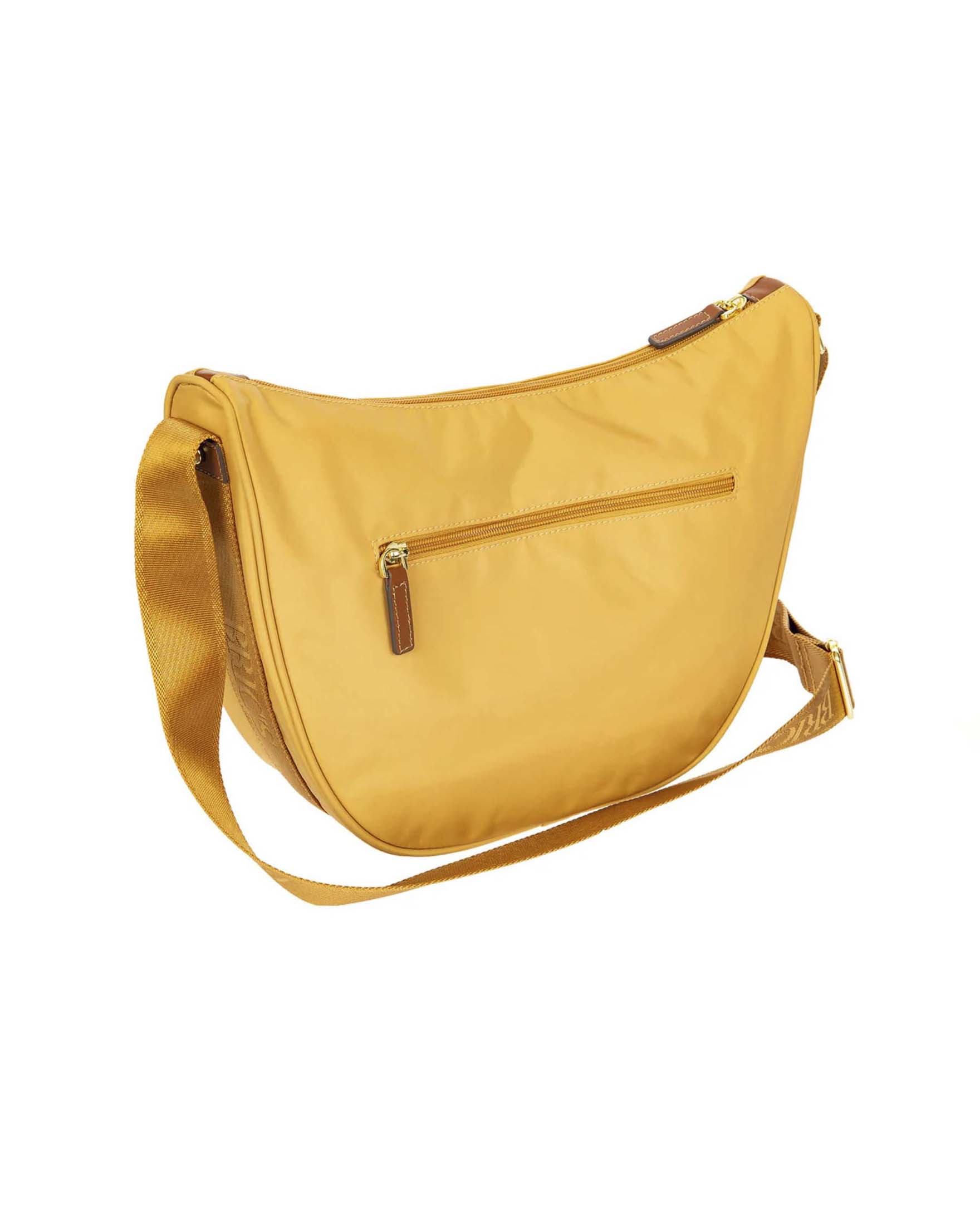 Borsa Mezzaluna Media X-Collection Piccola Bric's ocra in tessuto impermeabile con zip esterna