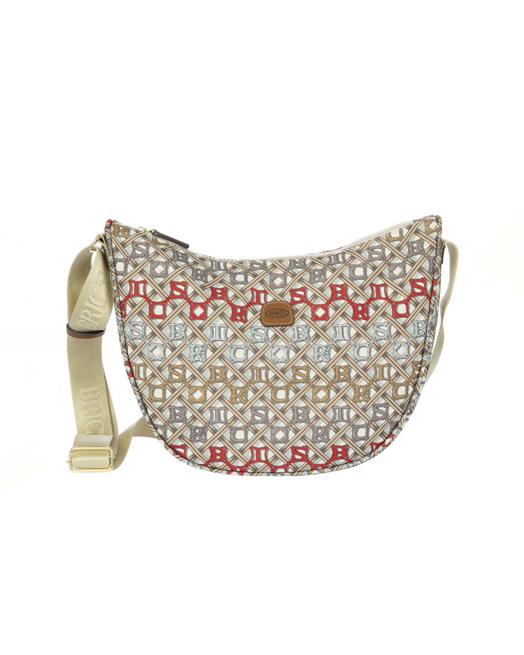 Borsa Mezzaluna Media X-Collection Piccola Bric's impermeabile a stampa macramé con zip esterna