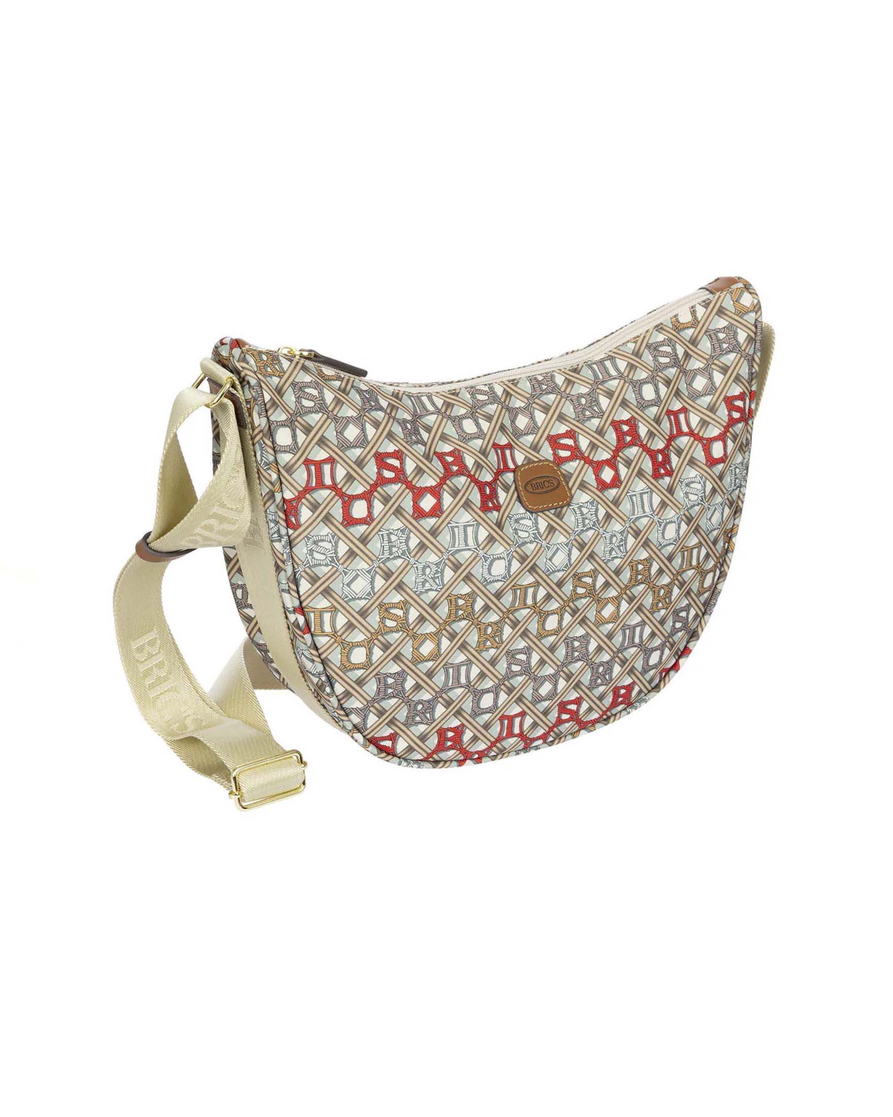 Borsa Mezzaluna Media X-Collection Piccola Bric's impermeabile a stampa macramé con zip esterna image