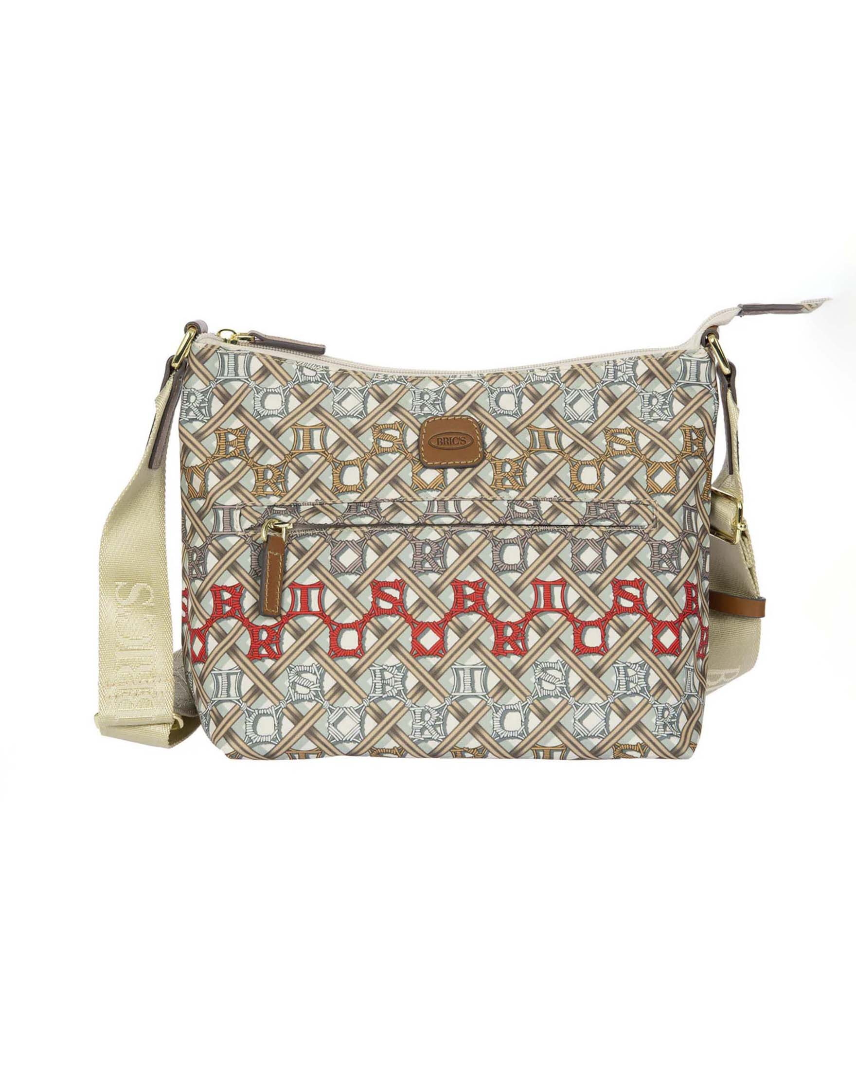 Borsa a Tracolla Piccola X-Collection impermeabile a stampa macramé con dettagli in pelle