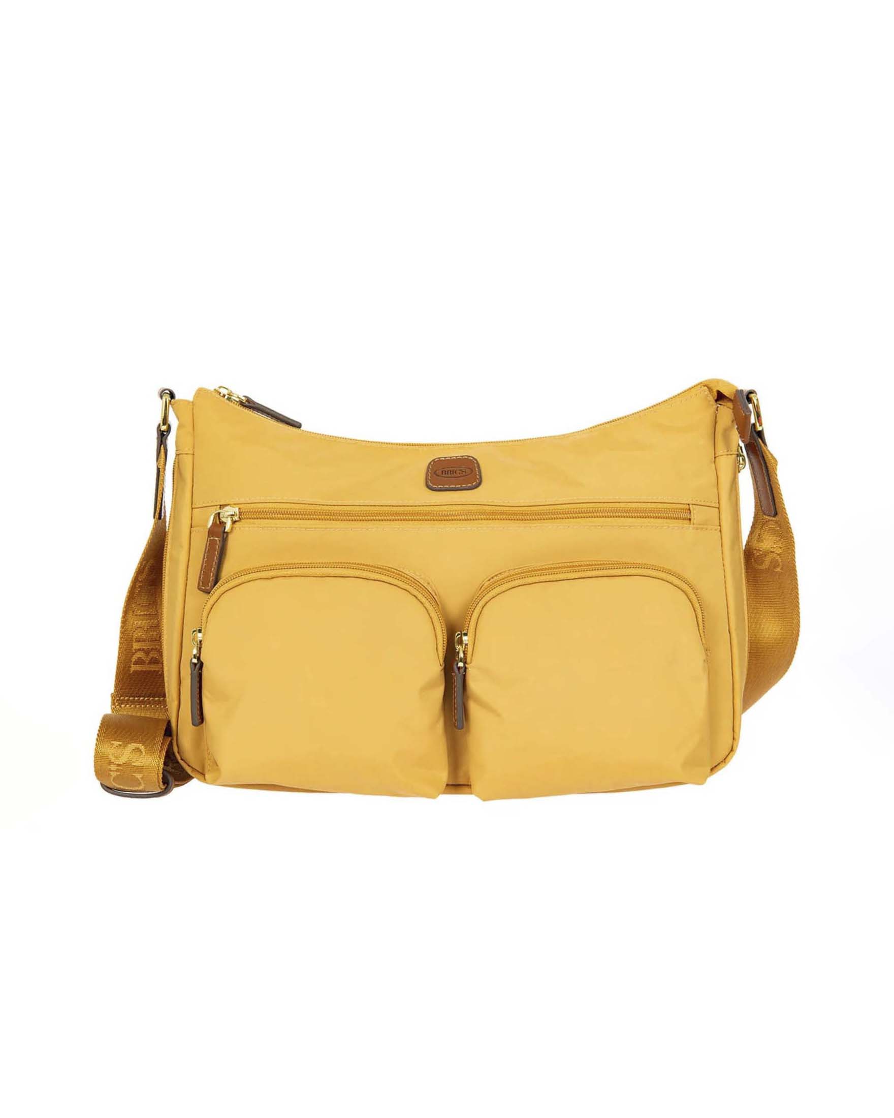 Borsa a Spalla Media X-Collection Bric's ocra in tessuto impermeabile con dettagli in pelle