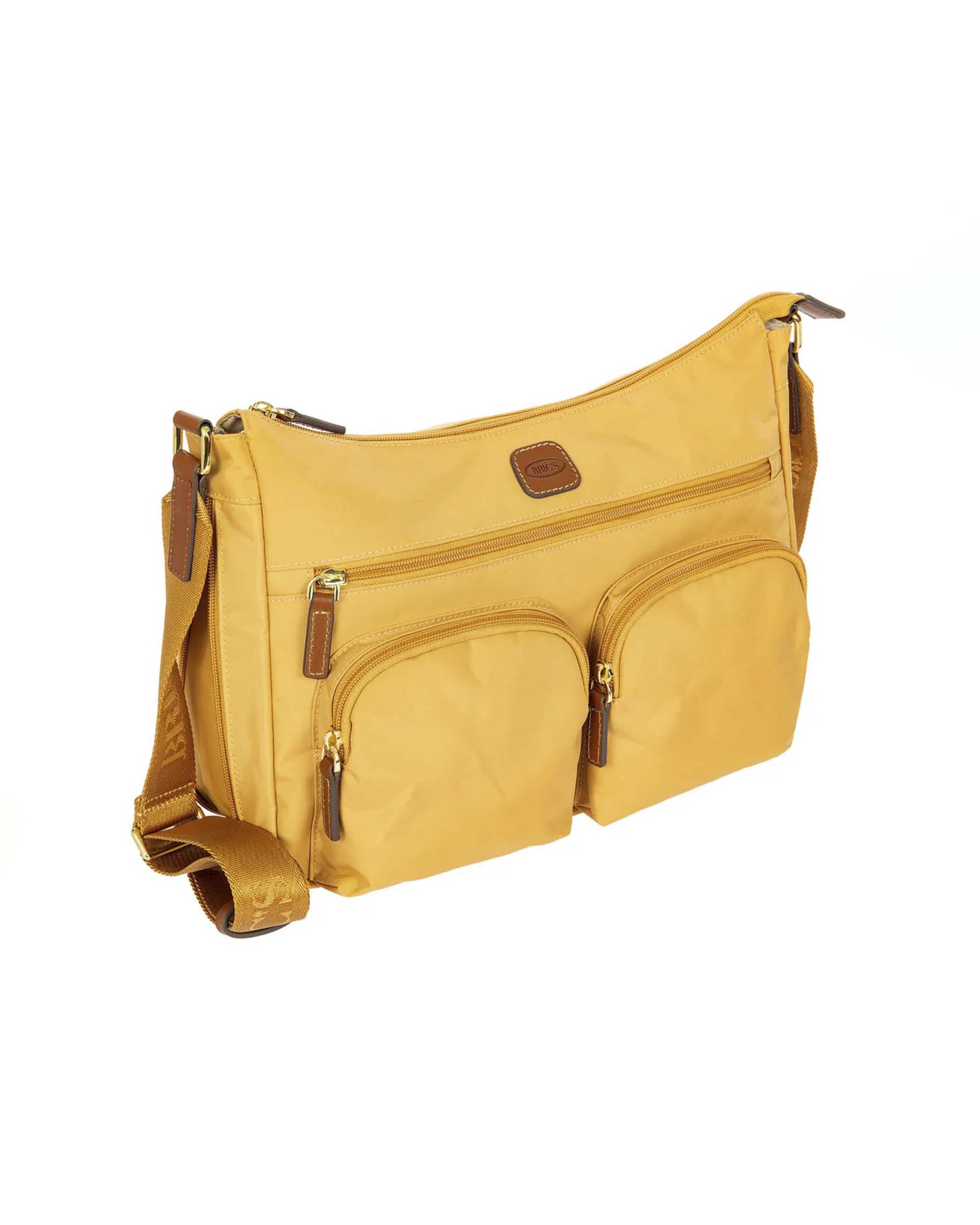 Borsa a Spalla Media X-Collection Bric's ocra in tessuto impermeabile con dettagli in pelle image