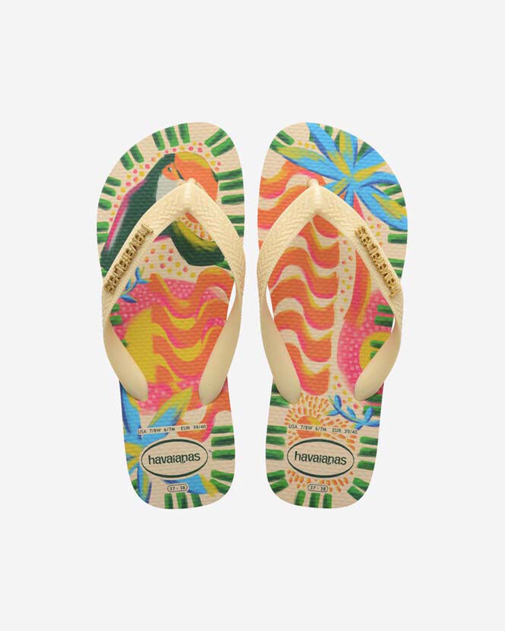 Ciabatte Top Bossa Havaianas écru stampa tropicale con infradito e logo dorato