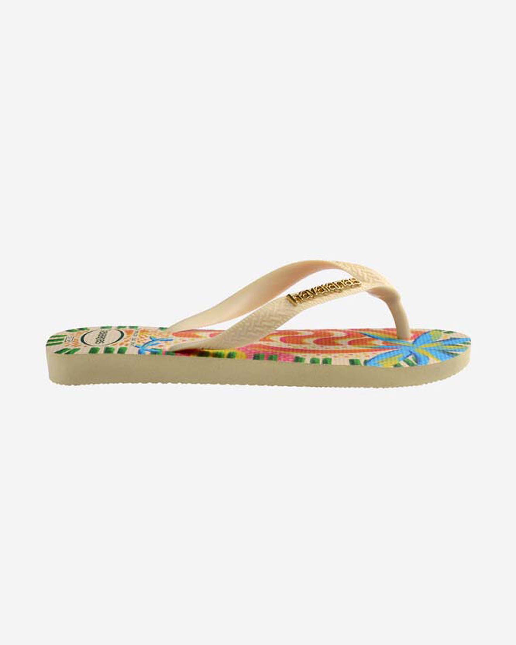 Ciabatte Top Bossa Havaianas écru stampa tropicale con infradito e logo dorato