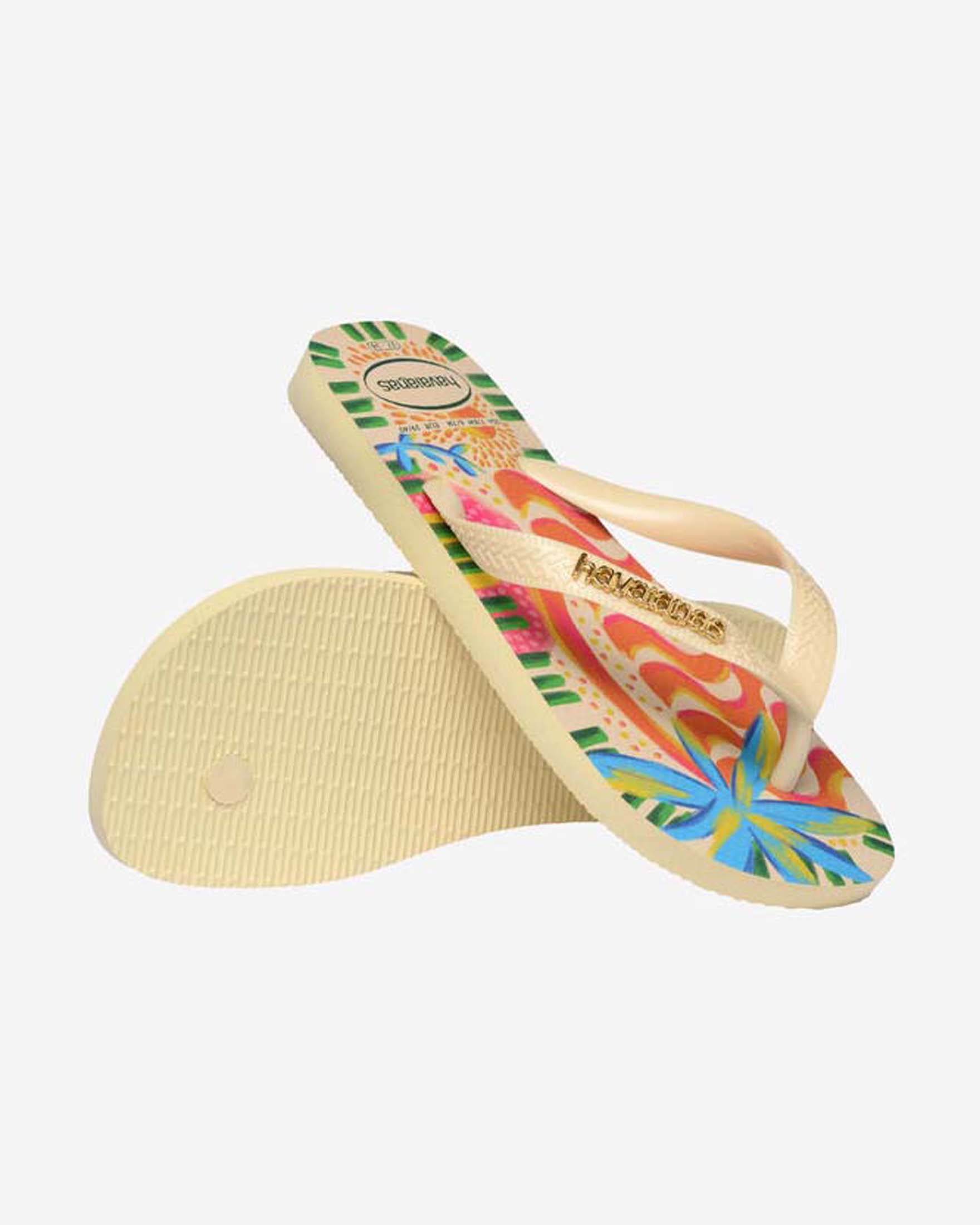 Ciabatte Top Bossa Havaianas écru stampa tropicale con infradito e logo dorato