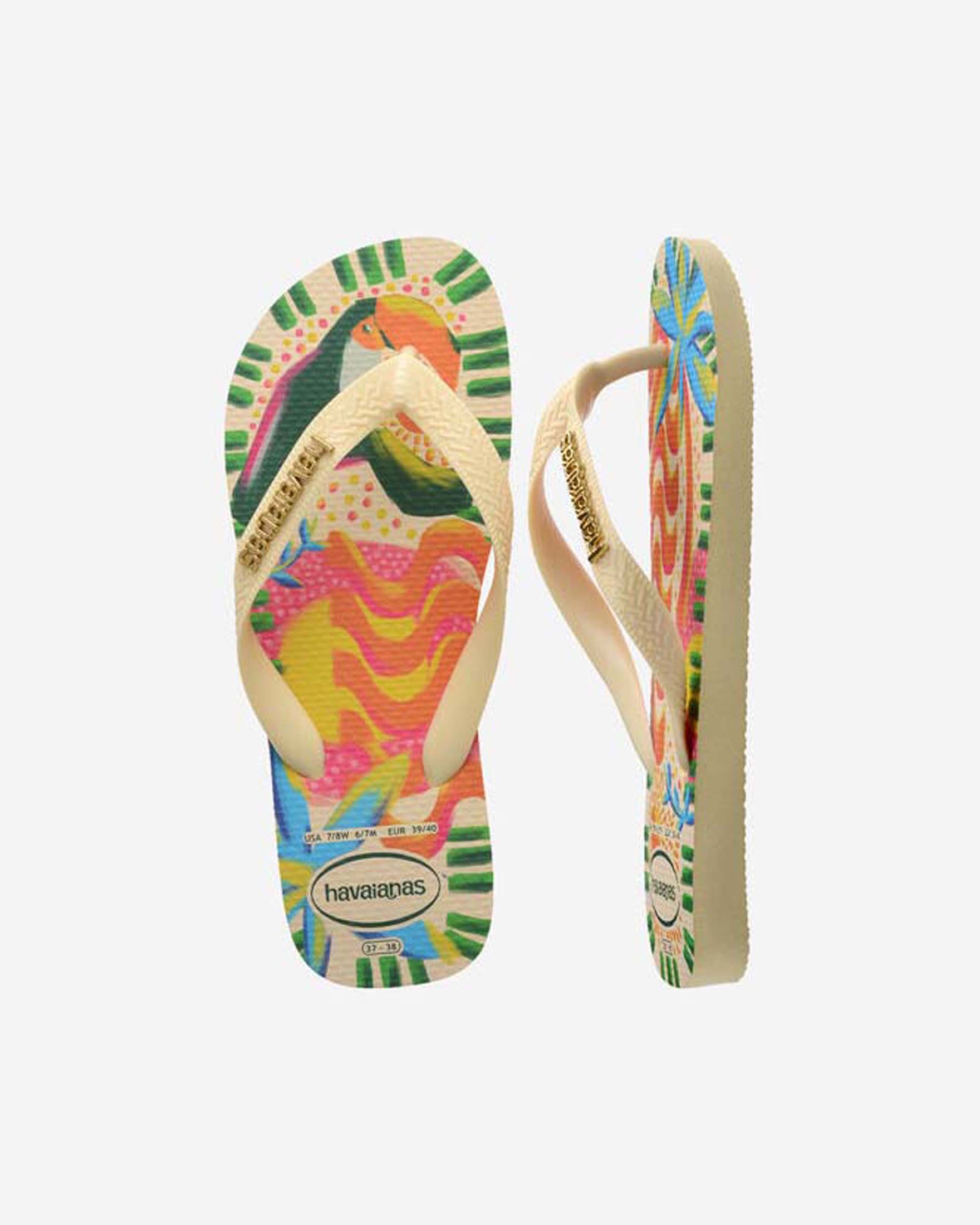Ciabatte Top Bossa Havaianas écru stampa tropicale con infradito e logo dorato