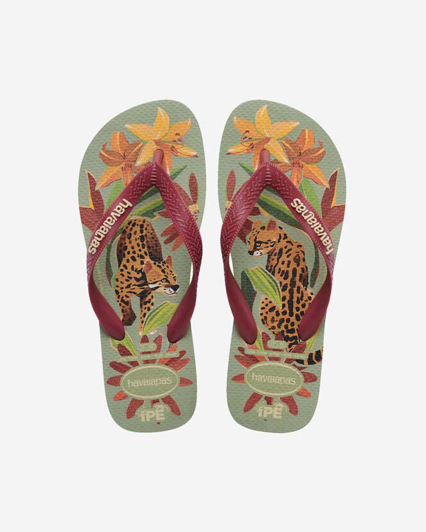 Ciabatte  IPÊ Havaianas salvia con stampa esotica e infradito bordeaux