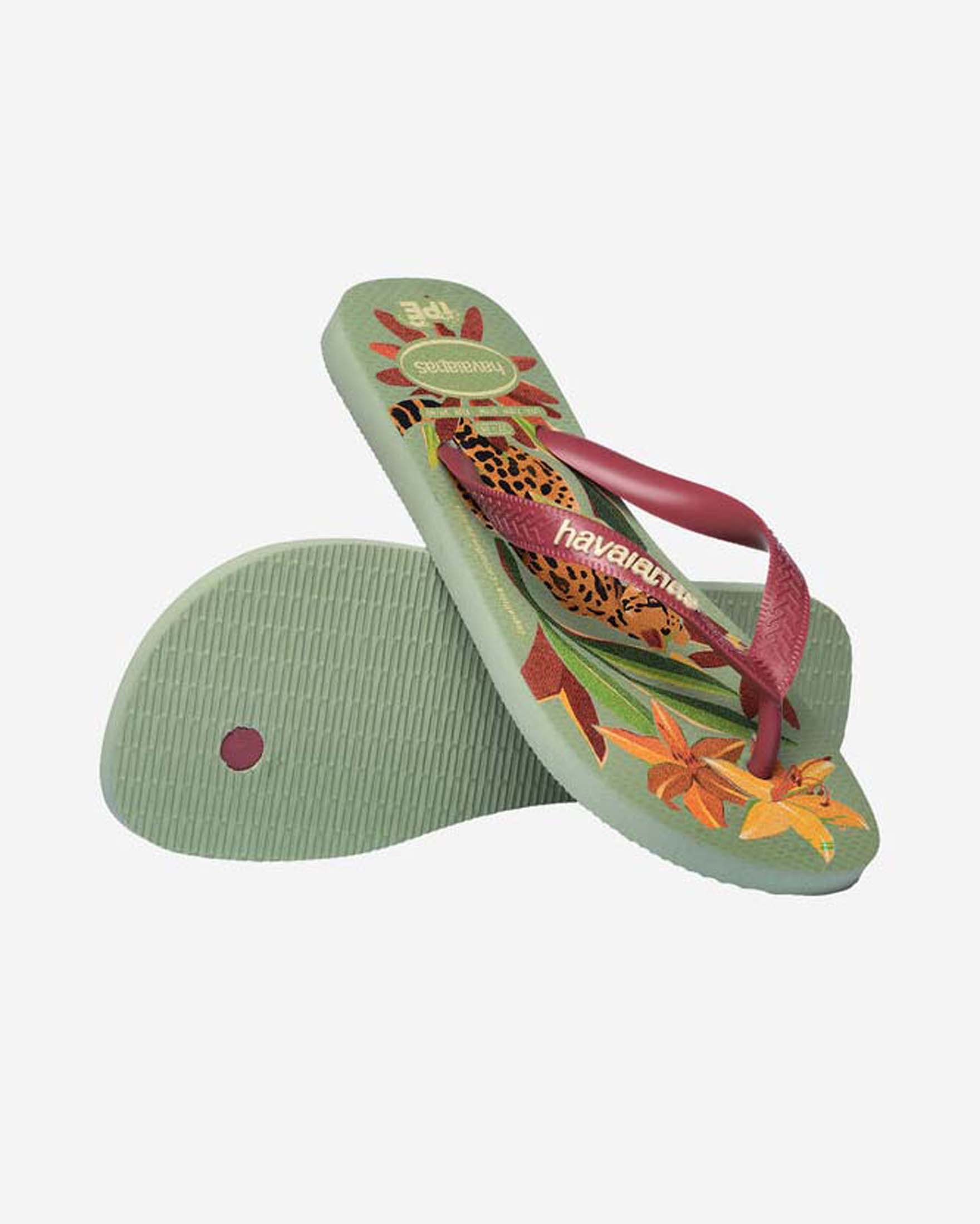 Ciabatte  IPÊ Havaianas salvia con stampa esotica e infradito bordeaux