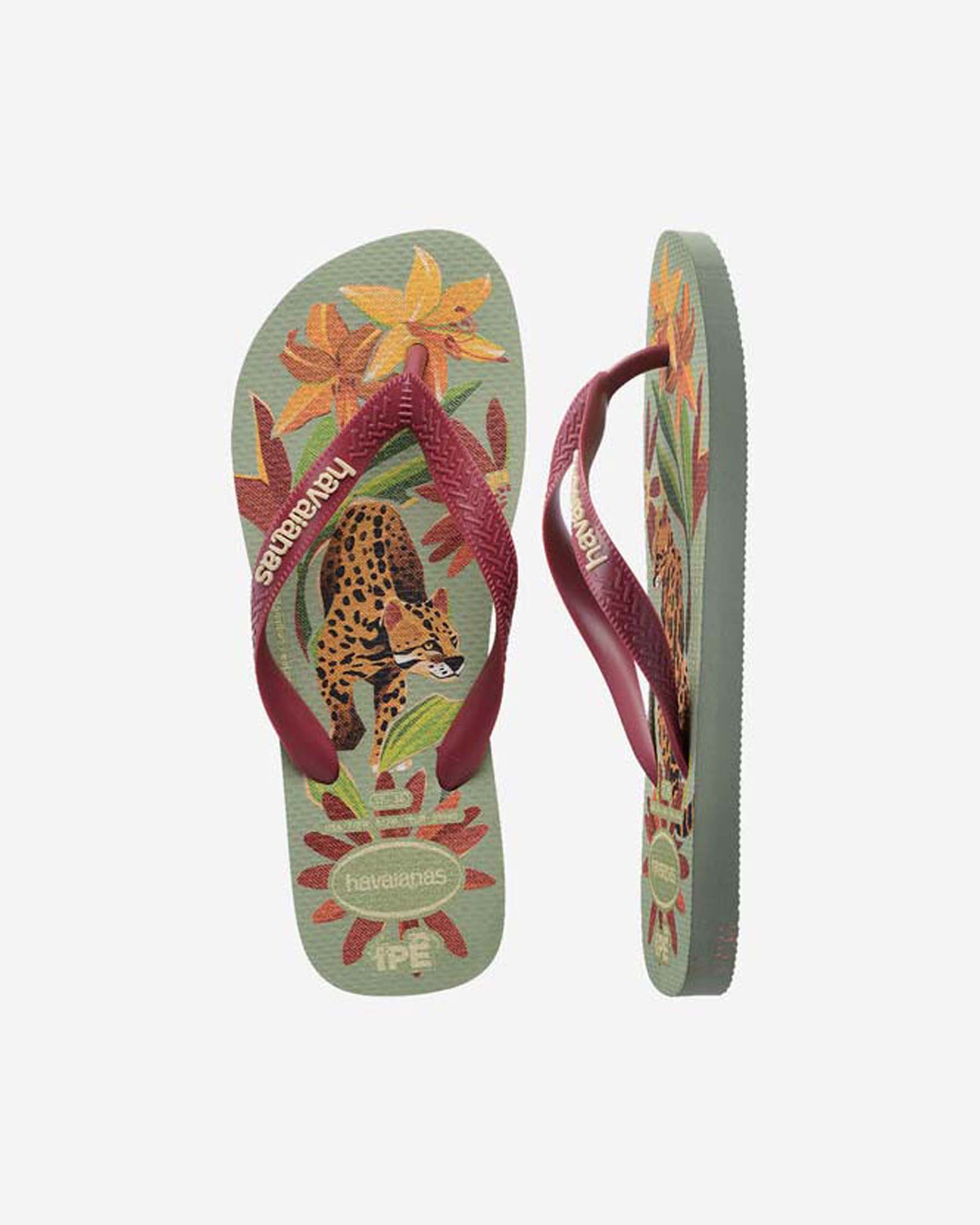 Ciabatte  IPÊ Havaianas salvia con stampa esotica e infradito bordeaux