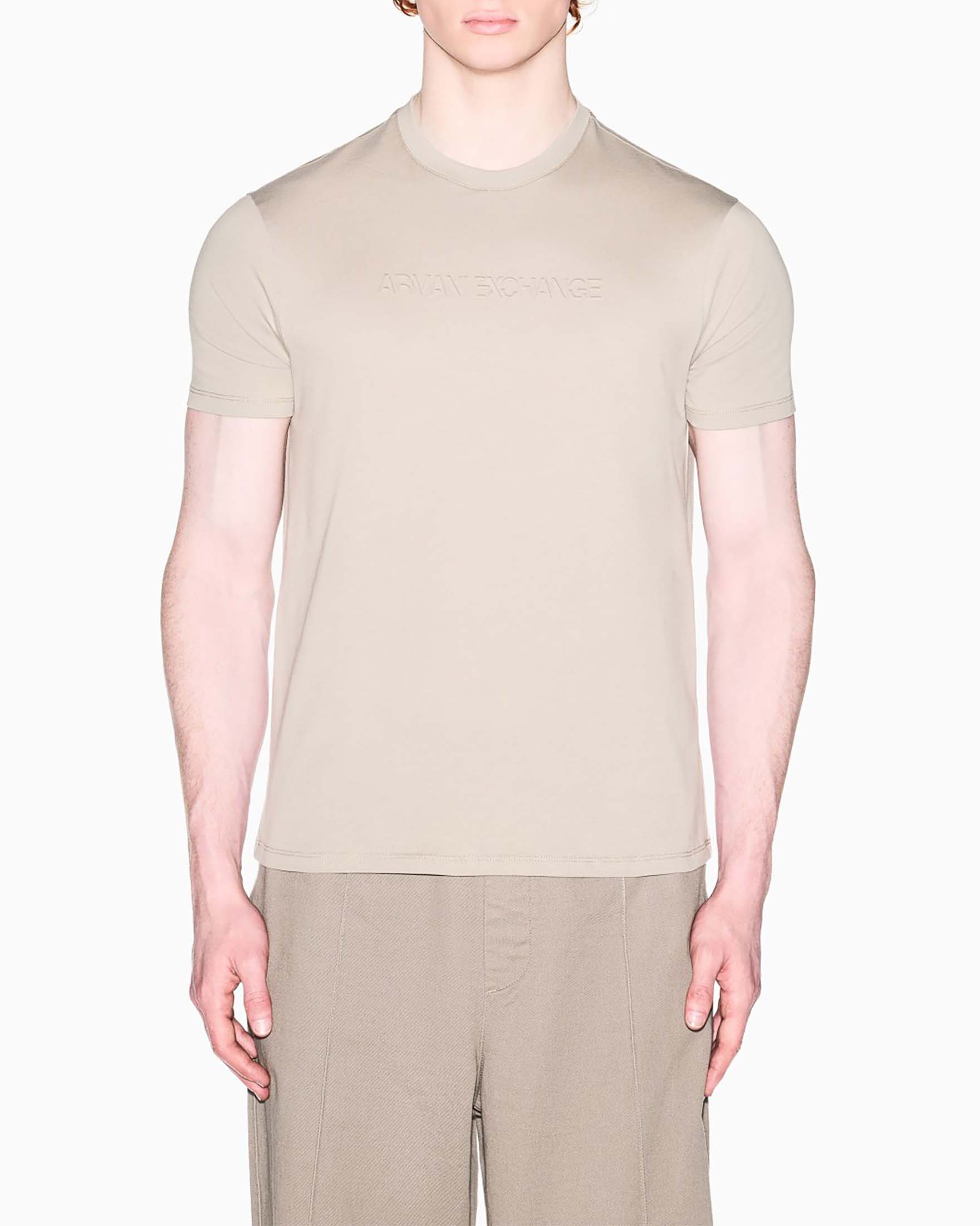 T-shirt mezza manica Exchange sabbia in cotone con logo ricamato
