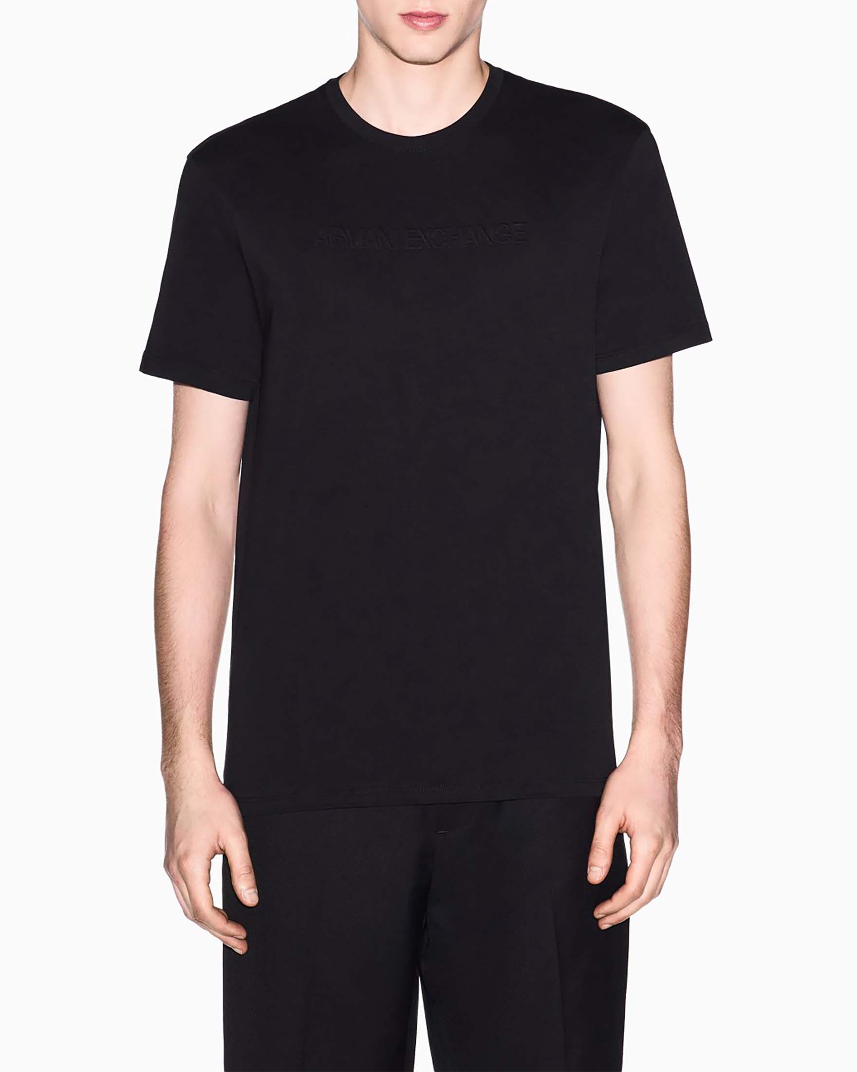 T-shirt mezza manica Exchange nera in cotone con logo ricamato