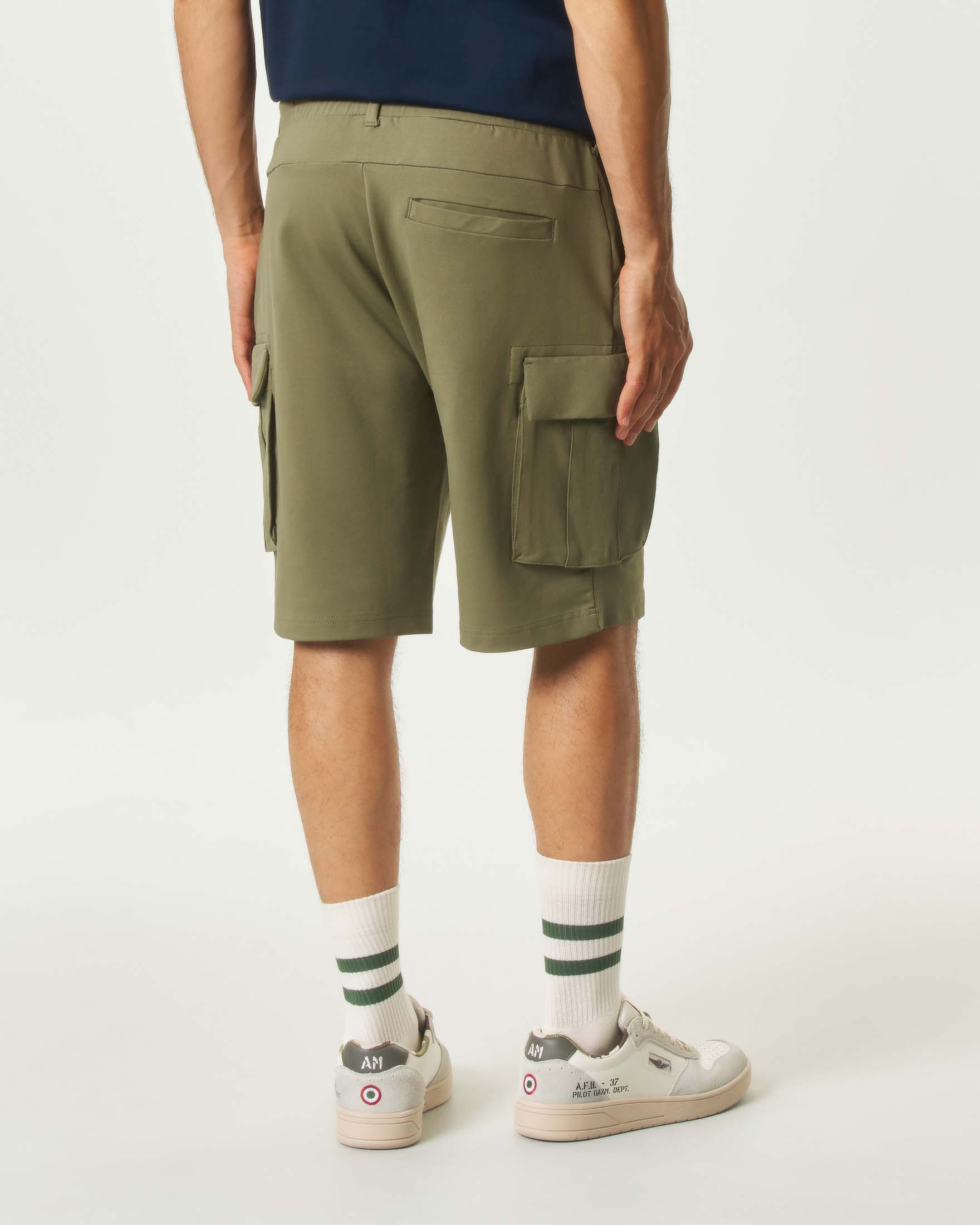Bermuda cargo Aeronautica Militare verde in cotone stretch con coulisse