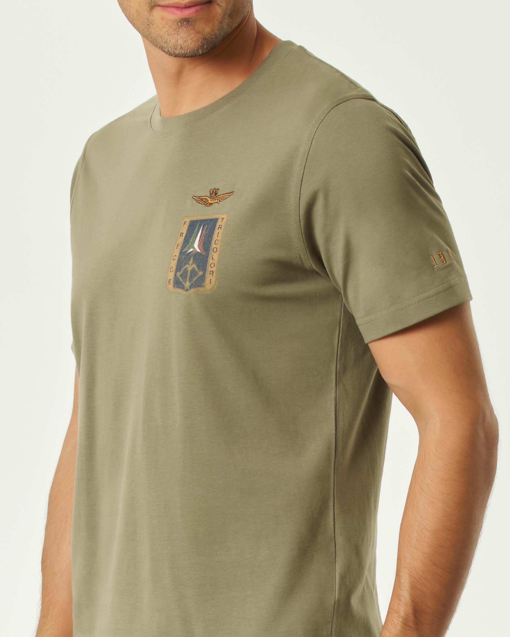 T-shirt verde militare mezza manica Aeronautica Militare con stampa scudetto Frecce Tricolore