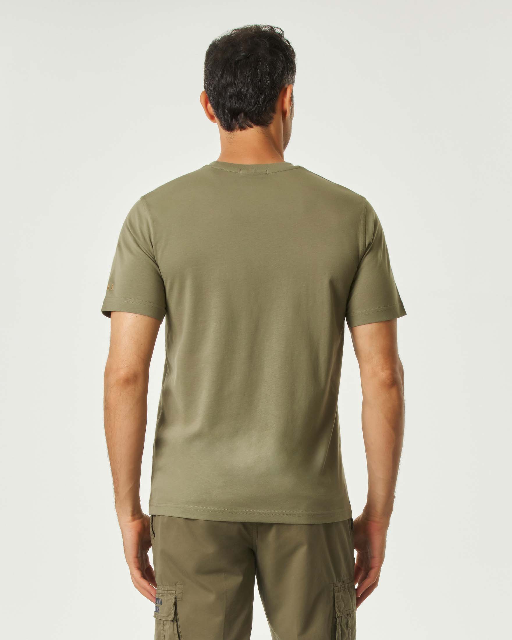 T-shirt verde militare mezza manica Aeronautica Militare con stampa scudetto Frecce Tricolore