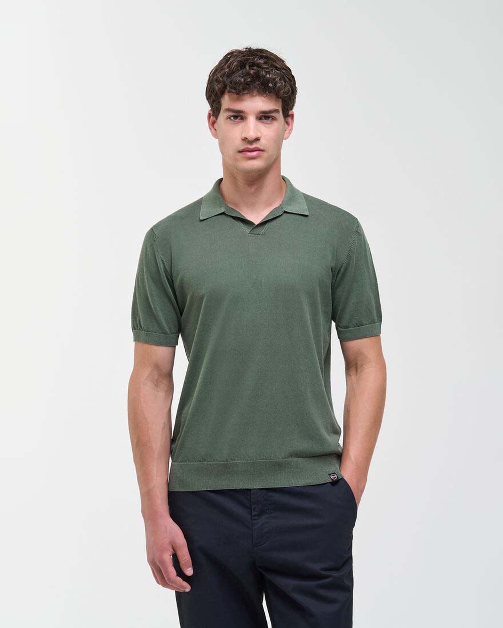 Polo Colmar Originals verde militare in maglia di cotone con colletto bowling