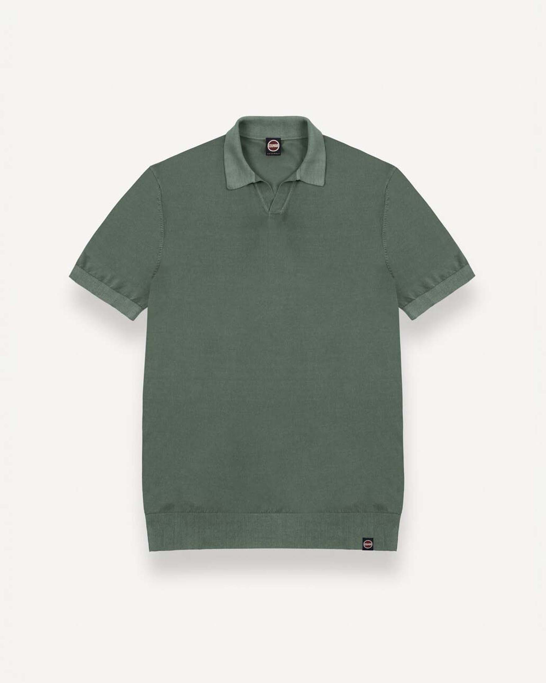 Polo Colmar Originals verde militare in maglia di cotone con colletto bowling