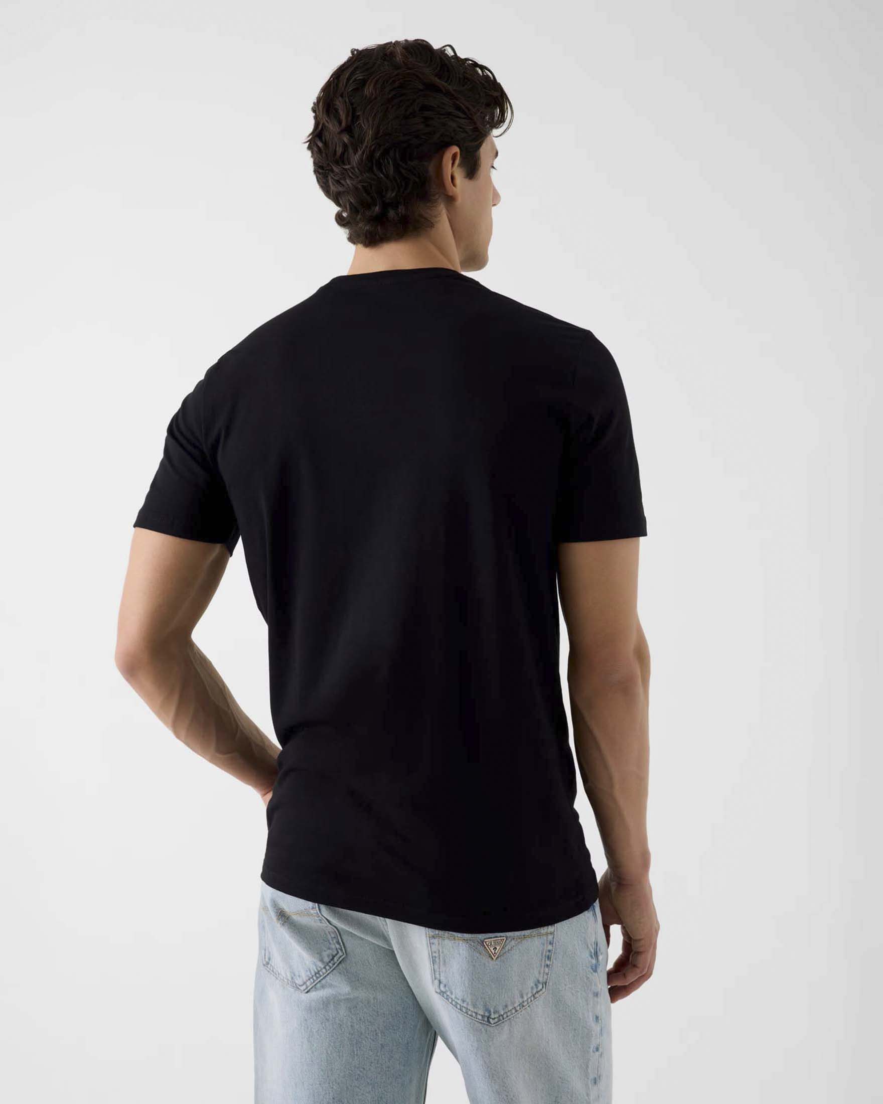 T-shirt mezza manica Guess nera in cotone stretch con stampa logo triangolare