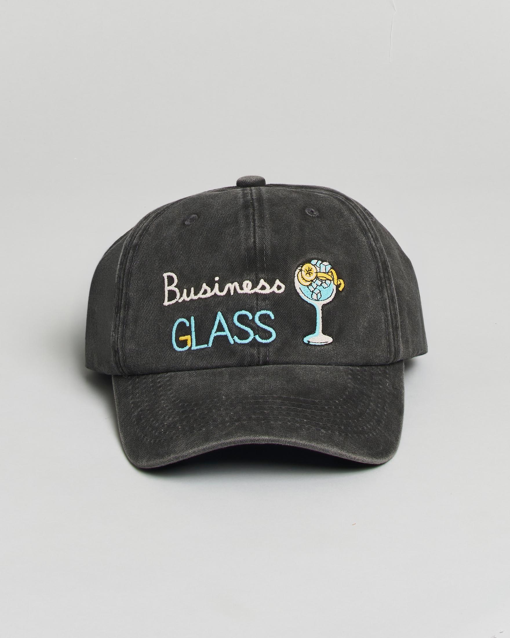 Berretto in denim nero con frontino e ricamo Business Glass