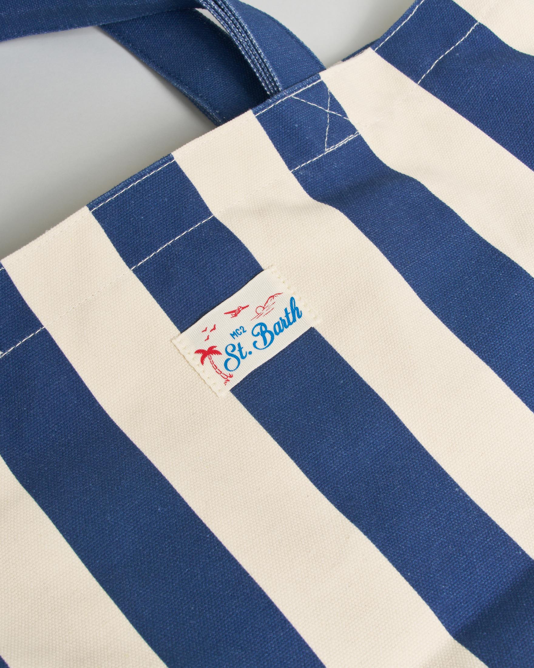 Shopping bag Tote Essential Beach MC2 Saint Barth a righe panna e blu in cotone