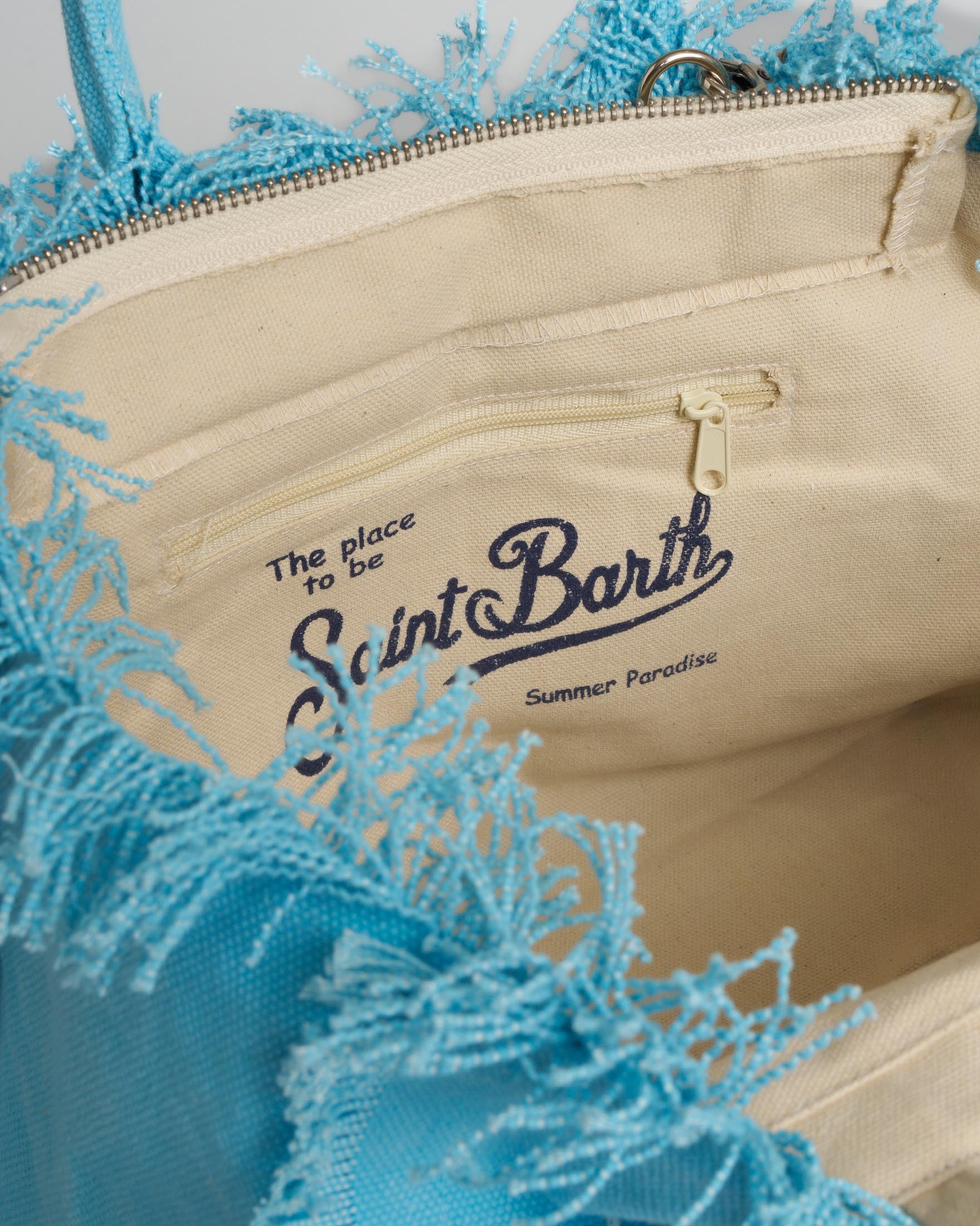 Colette MC2 Saint Barth azzurra di cotone con frange e scritta logo bianca image
