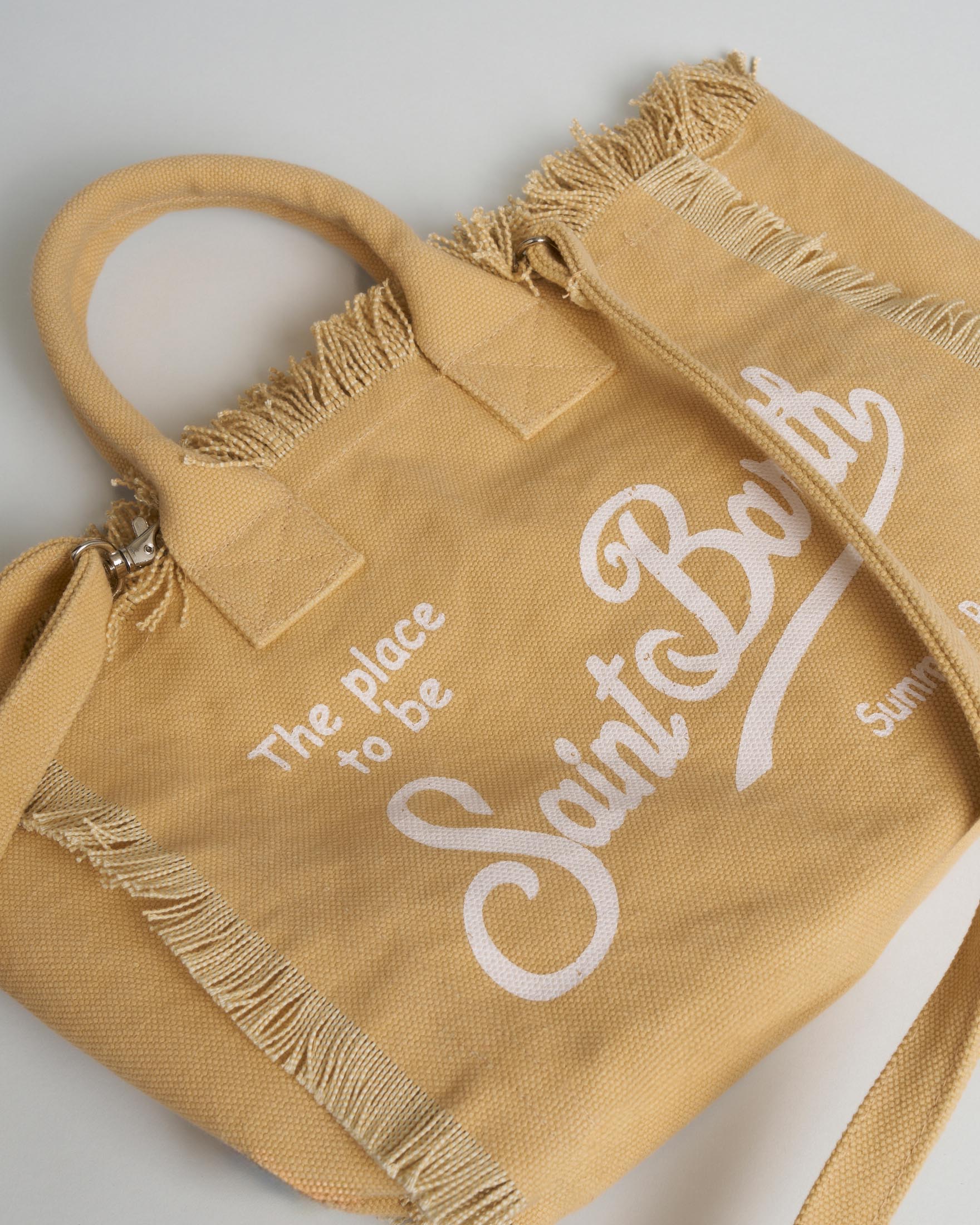 Colette MC2 Saint Barth beige di cotone con frange e scritta logo bianca image