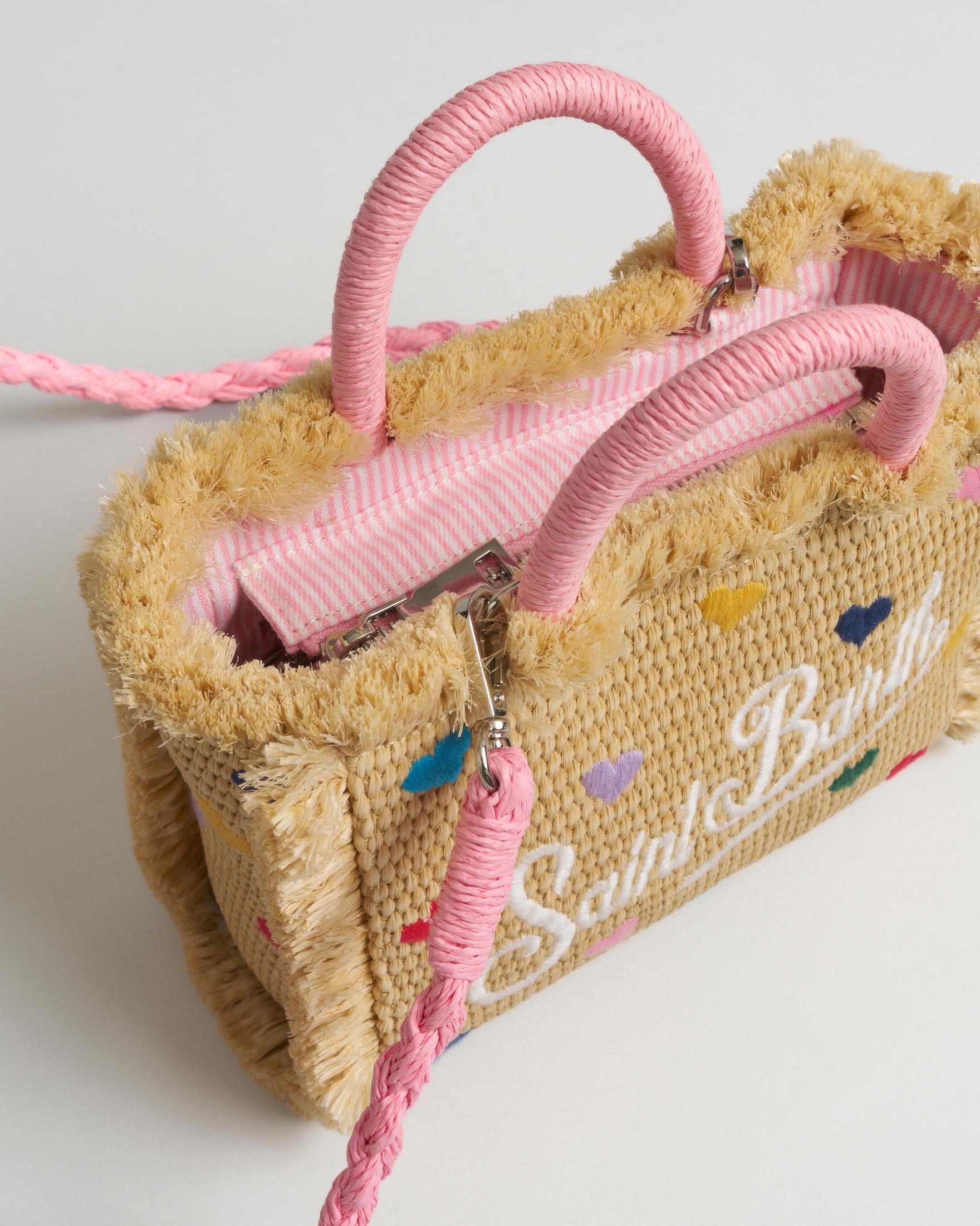 Vanity mini MC2 Saint Barth in rafia con cuori multicolor all over con tracolla image