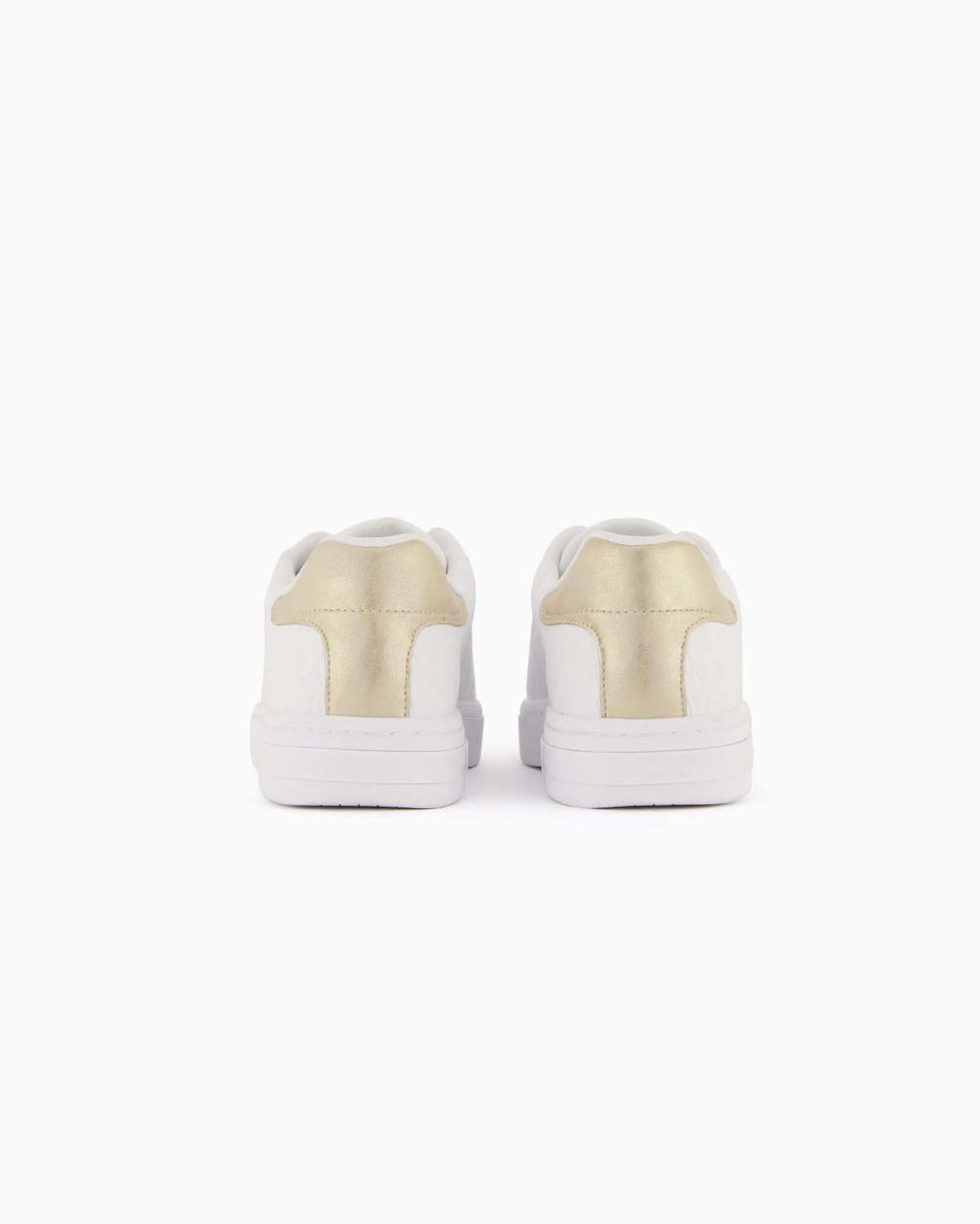 Sneakers Platform Armani Exchange nere in similpelle con logo all over e inserto dorato sul retro