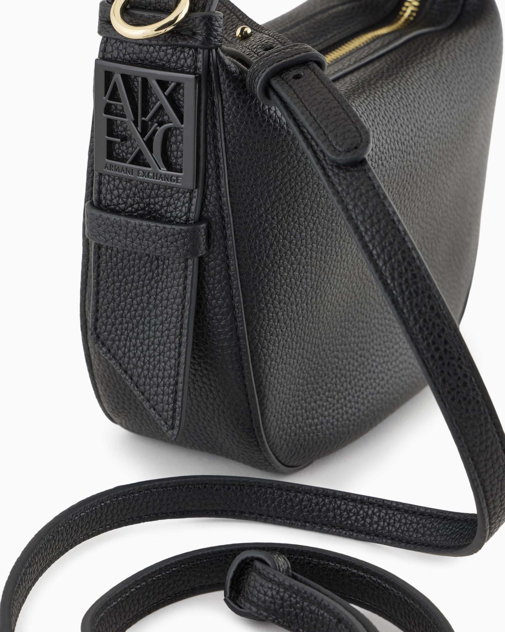 Borsa Hobo Armani Exchange nera piccola in similpelle effetto martellato