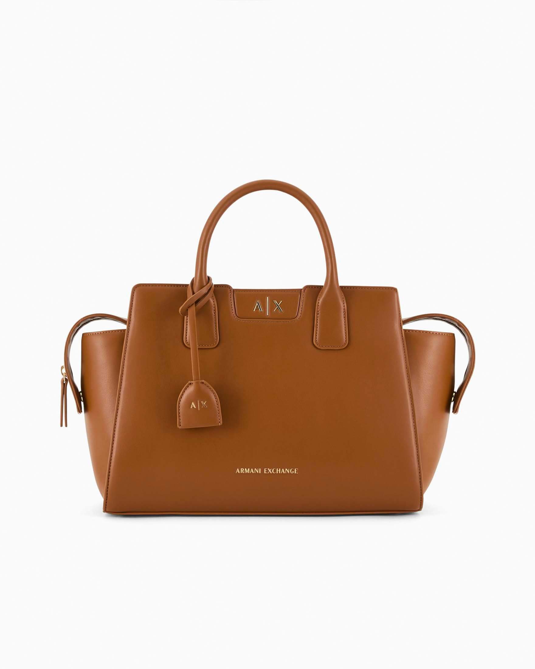Borsa a mano Armani Exchange color cuoio a trapezio con tracolla removibile