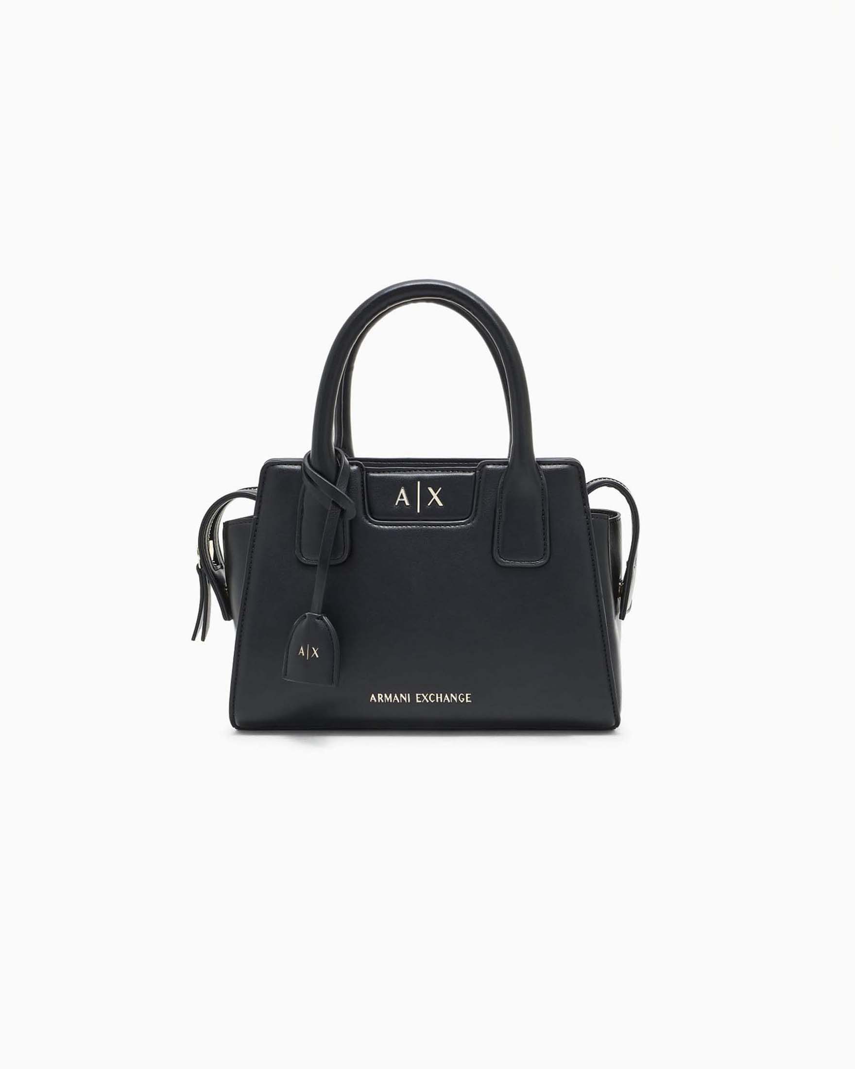 Borsa a mano piccola Exchange nera a trapezio in similpelle con tracolla removibile